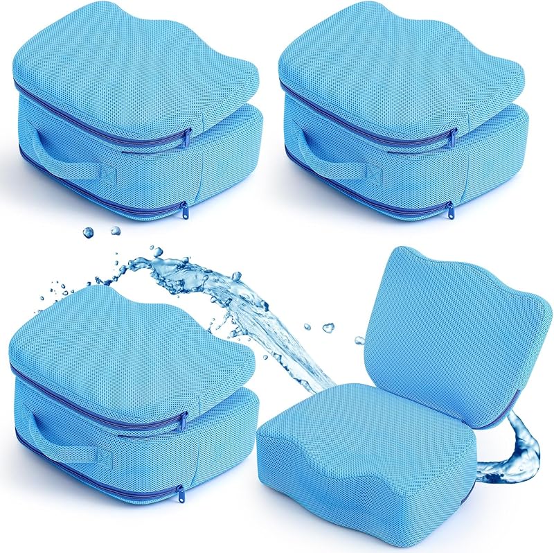 Yerliker Almofada Dobrável para Banheira com Encosto, Malha 3D, Azul, Pacote com 4