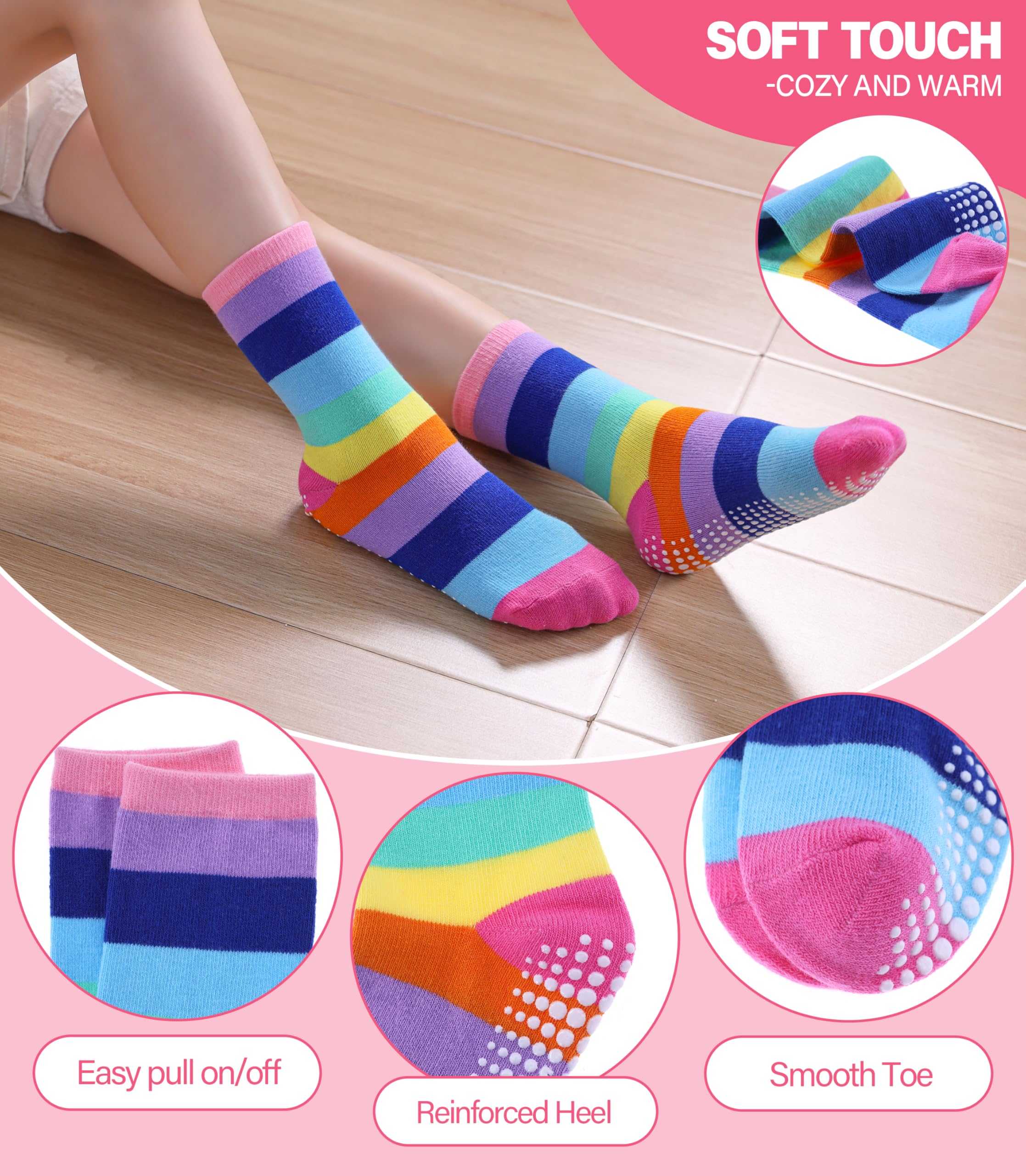 Calcetines antideslizantes para niñas pequeñas, calcetines de algodón con pinzas, 12 pares