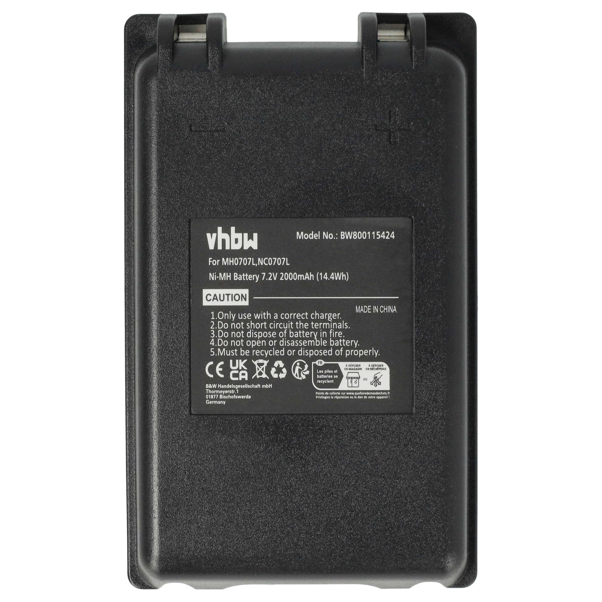 vhbw 5 x zamiennik baterii Autec MH0707L, NC0707L do sterowania radiowego, pilot zdalnego sterowania (2000 mAh, 7,2 V, NiMH) - czarny