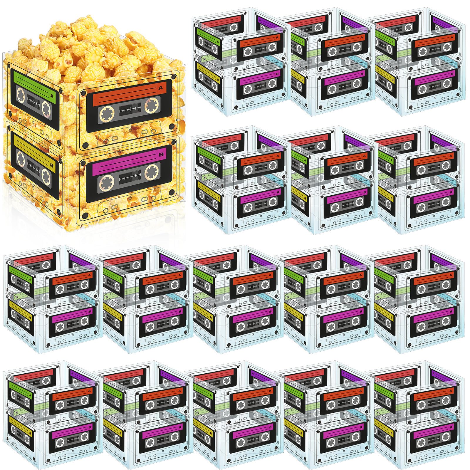 Jenaai16 Pcs Cassette Tape Bucket Centerpiece Retro 80s Party Supplies 90s Party Decorations Foldable Cassette Hip Hop Tape Bucket Table Decor for Adults (5.91'')