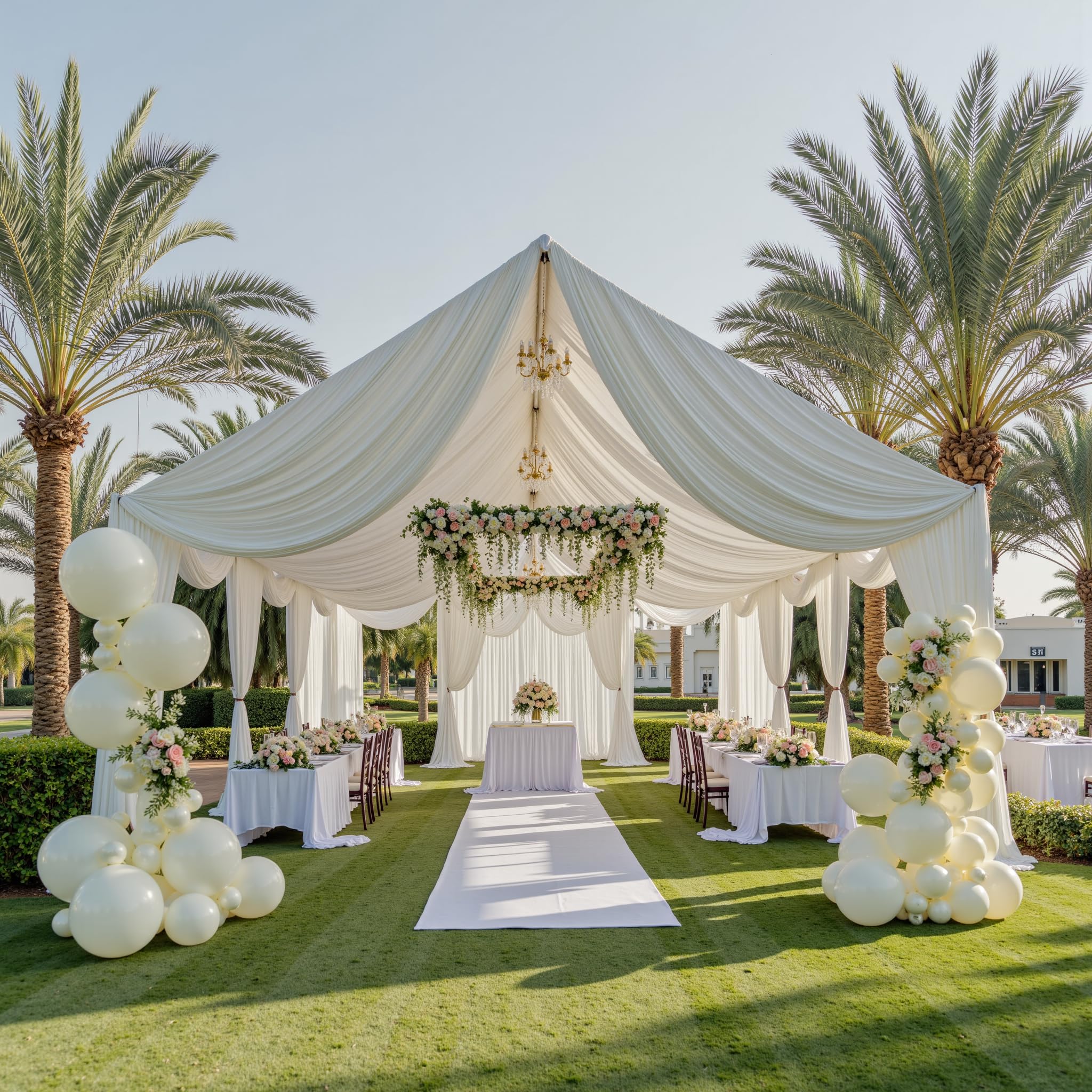 10ftx40ft Ivory Ceiling Curtain for Wedding Parties – 2 Panels Wrinkle-Free 40 FT Long Tent Draping Curtains for Wedding, Birthday & Theme Parties,