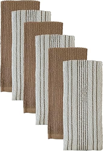 Miniatura 7 de Petal Cliff Juego de 6 toallas de cocina de algodón de alta calidad, 3 rayas verticales y 3 toallas de cocina sólidas de 425 GSM, suaves y altamente
