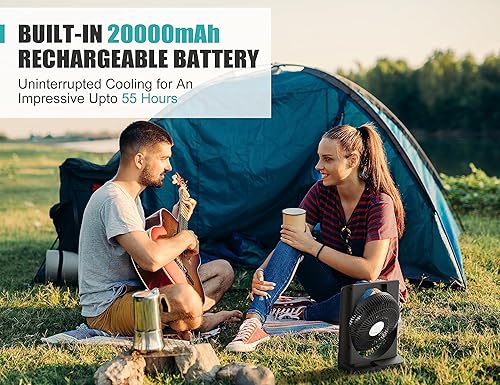 Miniatura 4 de Ventilador de mesa a batería de 10 pulgadas, ventilador de caja recargable de 20000 mAh, ventilador de escritorio portátil con 4 velocidades y 4