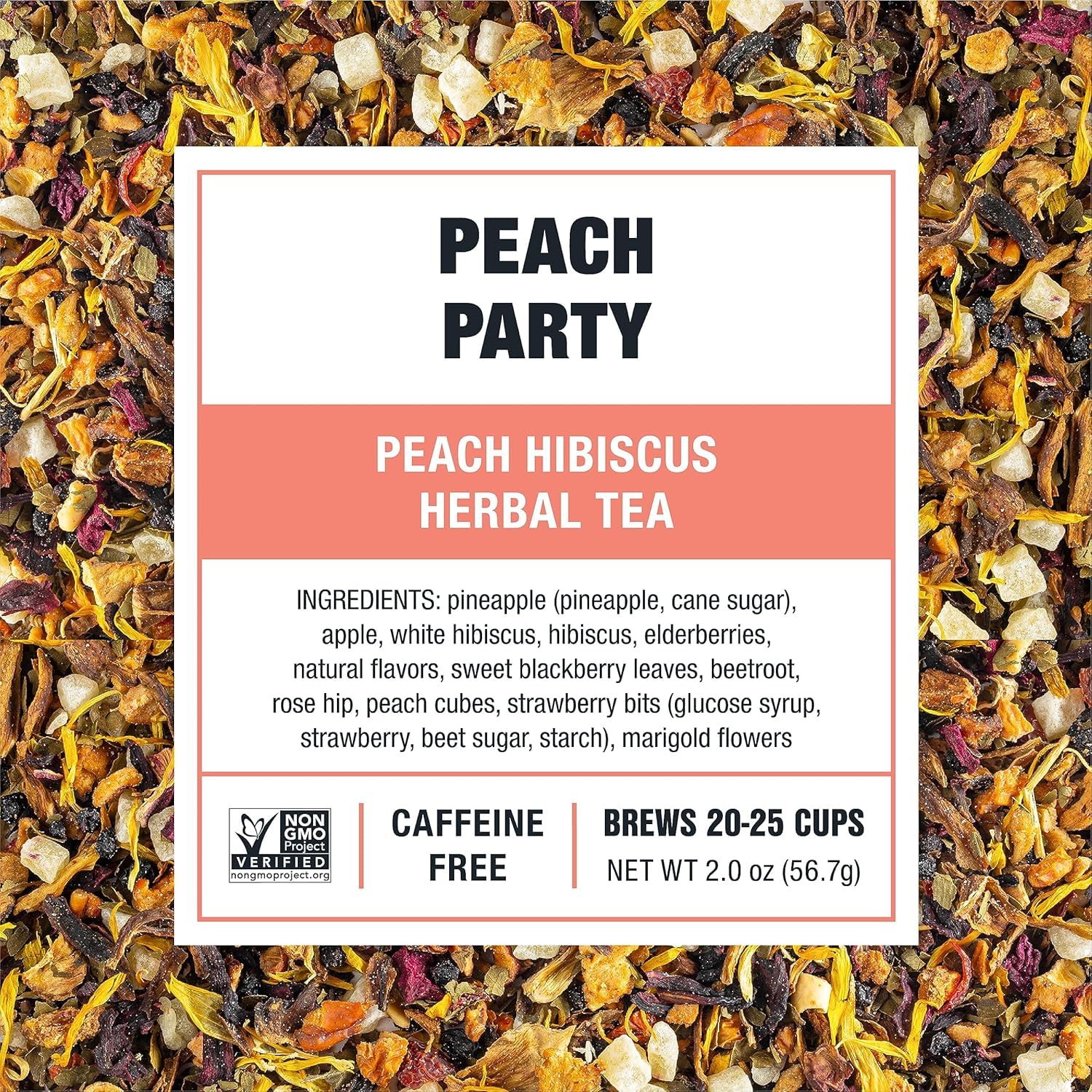 Tiesta Tea - Peach Party Herbal Tea and Brewbasket Infuser Bundle, Peach Hibiscus Tea, Non-Caffeinated, 2oz Refillable Pouch with 5oz Reusable Stainless Steel Strainer