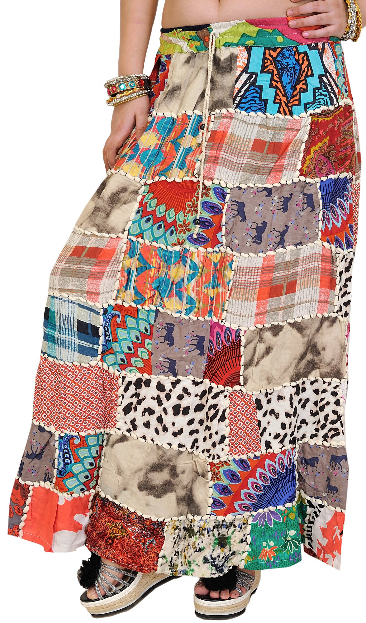 Amazon.com: Exotic India Long Printed Dori Skirt from Gujarat with