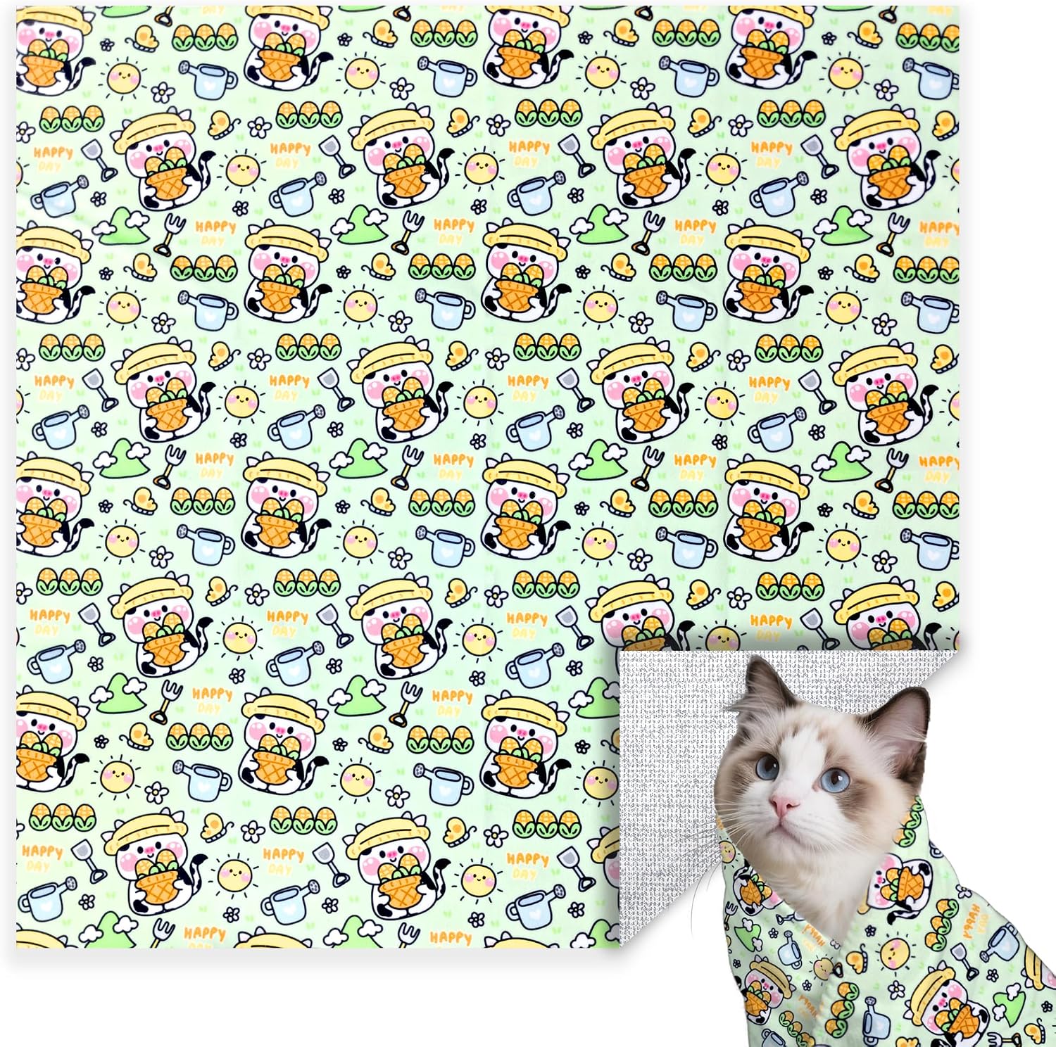 27.6" Large Cat Grooming Wrap, Cat Grooming Supplies, Cat Wrap for Cutting Nails, Self-Adhesive Cat Grooming Bag for Cats Within 15lbs Cat Restraint for Nail Clipping, Medicine Taking(Green)