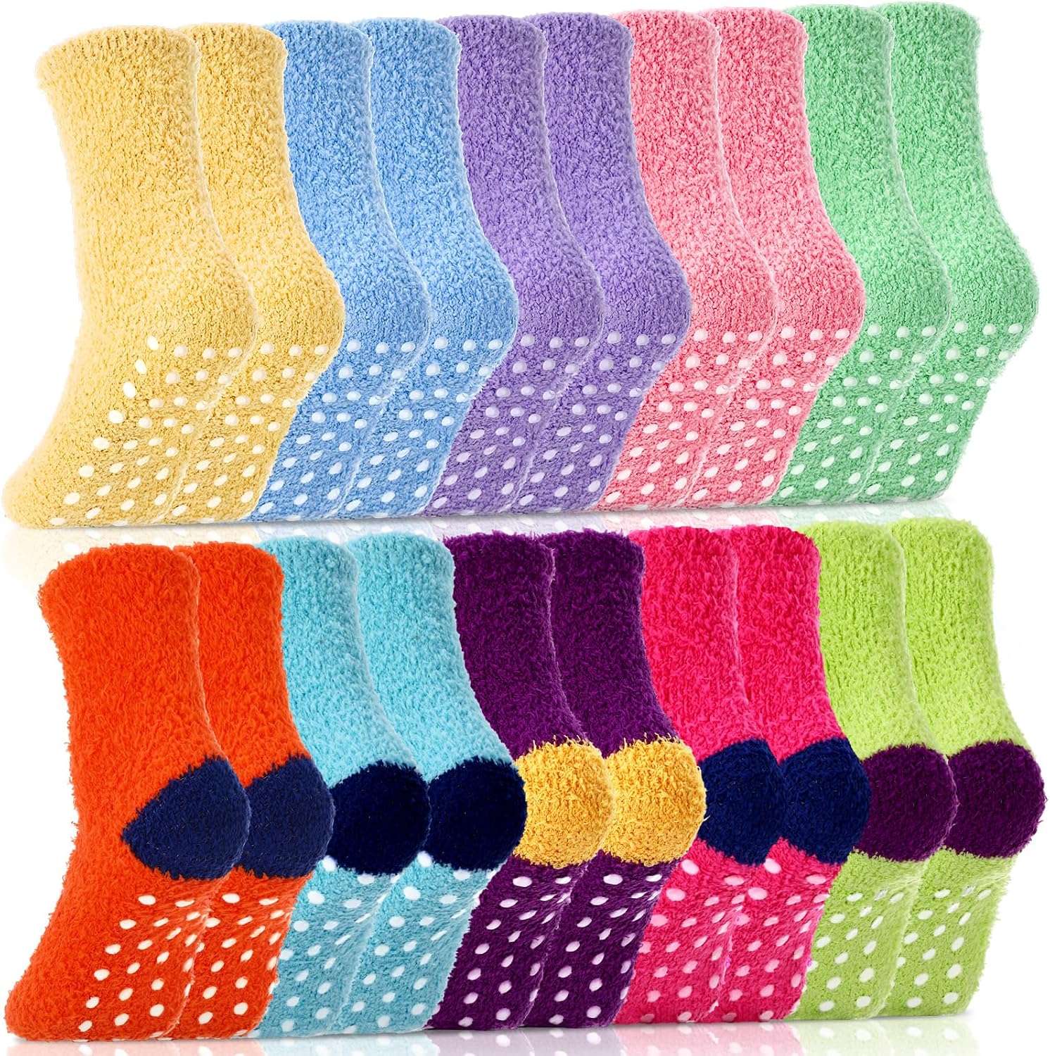 Geyoga 10 Pairs Non Slip Yoga Socks for Men Women Fuzzy Anti Skid Sticky Gripper Socks for Pilates Ballet Barre Hospital Use