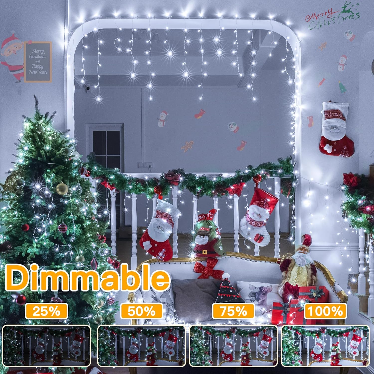 Ollny Icicle Lights for Outside 1000LED 82FT, Cool White Christmas Light with Remote 8Modes Timers Waterproof Dimmable, Plug in Hanging Lights for Outdoor Indoor House Roof Holiday