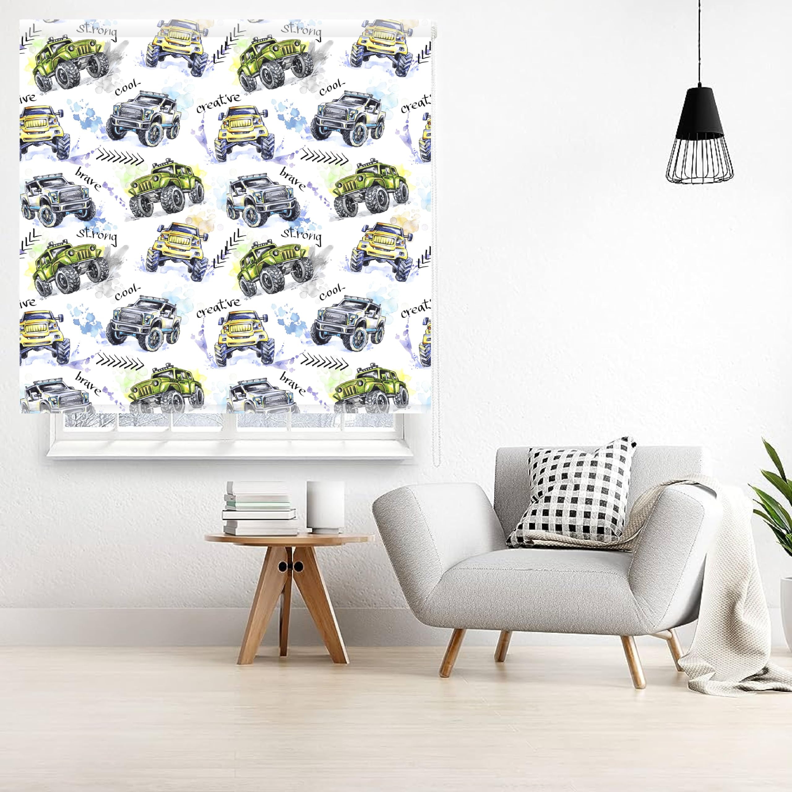 Estores infantiles Coches. Estor enrollable infantiles niño. Estores infantiles estampados coches, Estores infantiles niño habitación, estores infantiles dibujos Monster Trucks 02 (120x170)