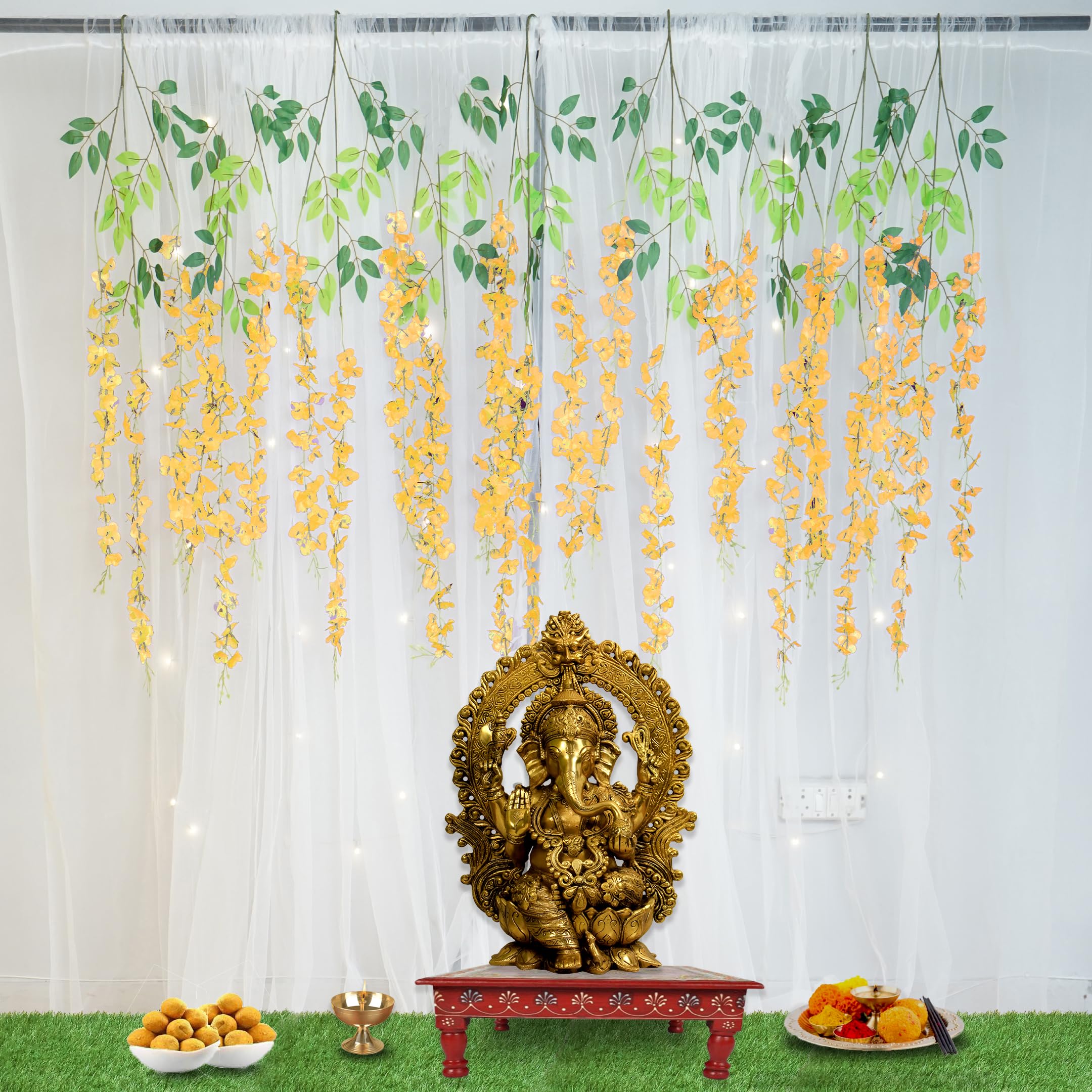 Special You Diwali Decoration Items for Home Decor White Net Curtains with Fairy LED Light & Purple Wisteria for Ganpati Decoration, Pooja Room, Diwali Decor, Deepawali Decoration Background- 12 Pcs (B0DFH8YHZM) Amazon Price History, Amazon Price Tracker