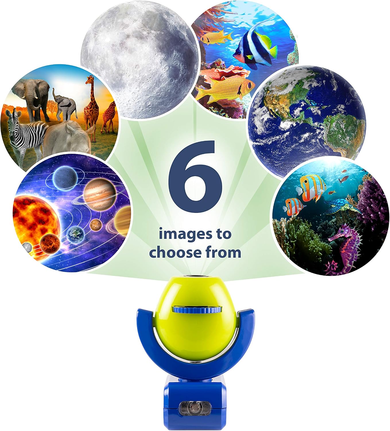 Projectables 13347 Six Image LED Plug-In Night Light, Green and Blue, Light Sensing, Auto On/Off, Projects Solar System, Earth, Moon, Safari, Aquarium, and Coral Reef on Ceiling, Wall, or Floor