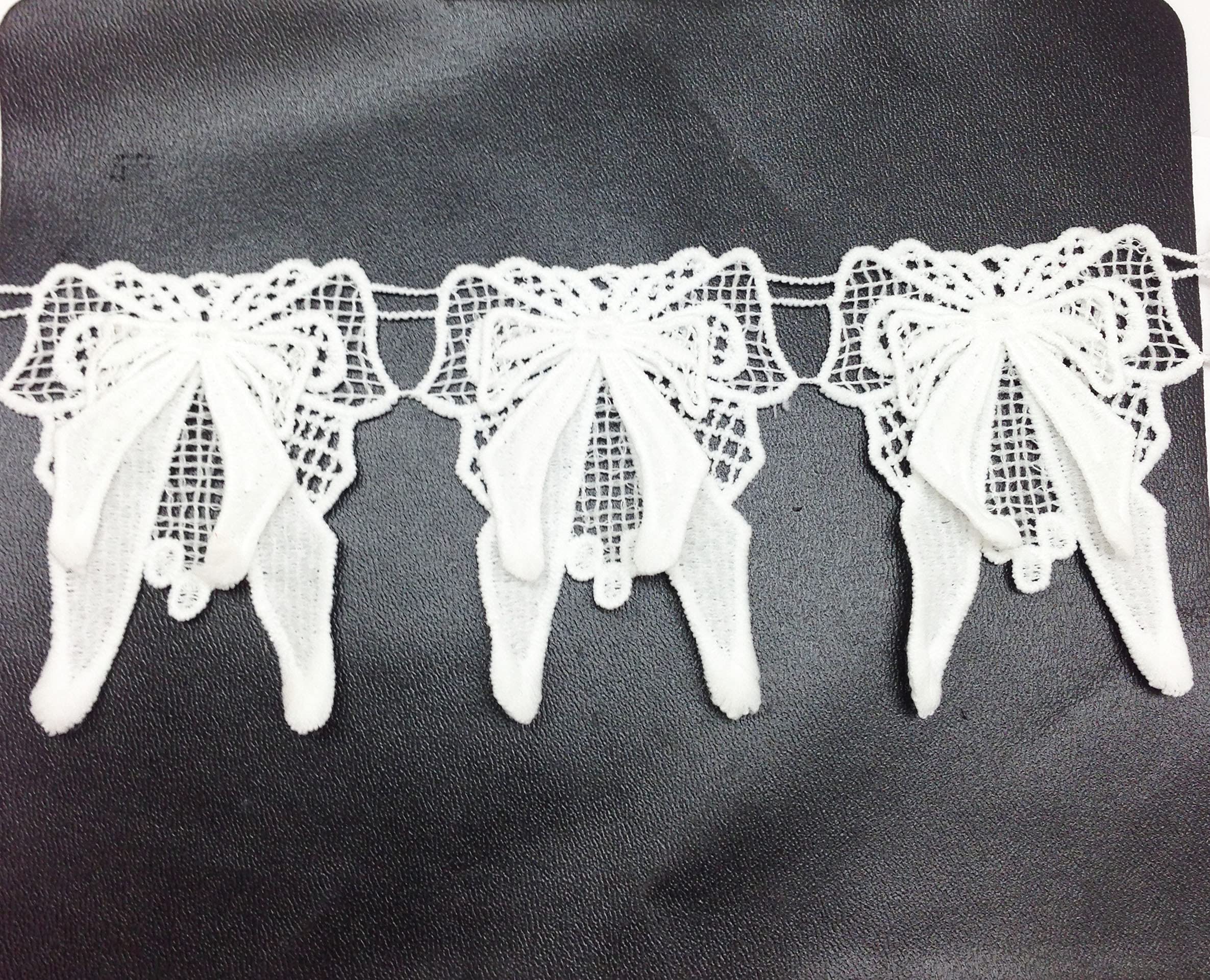 PEPPERLONELY 10PC White Bow Flower Lace Trim Knitting Wedding Embroidered Lace Edge Trim Ribbon, Width 8cm