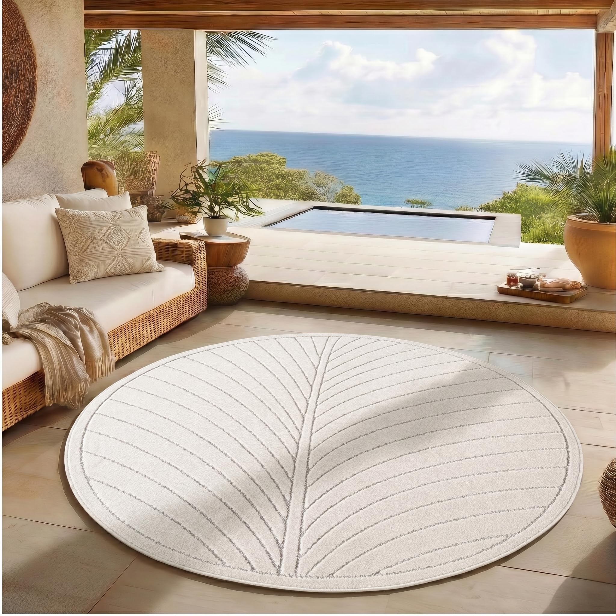 SIMPEX Kurzflor Teppich Wohnzimmer, Schlafzimmer, Küche, 3D Hoch-Tief-Effekt, Skandinavisch Boho Motiv, für Outdoor Bereich geeignet Terrassen oder im Balkon