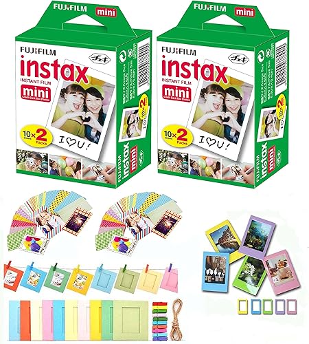 Fuji Instax Mini película instantánea 40 tomas con bono 20 calcomanías adhesivas decorativas para Fuji Instax Mini 8 y SP-1