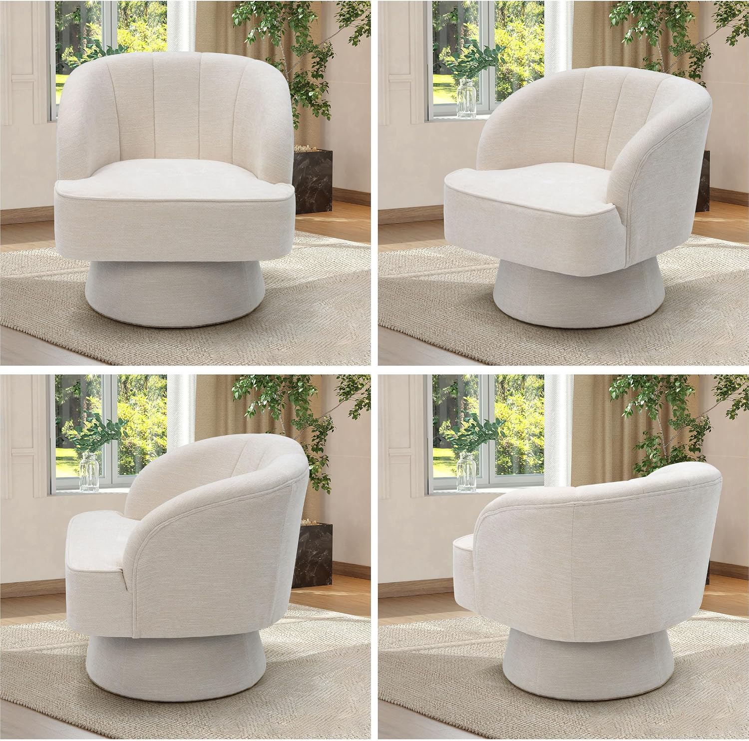Pellebant Swivel Accent Chair Armchair - 28 Inches Wide Living Room Chairs, Reading Chairs for Adults, Round Barrel Chairs with Wood Frame for Living Room Bedroom, Flax White