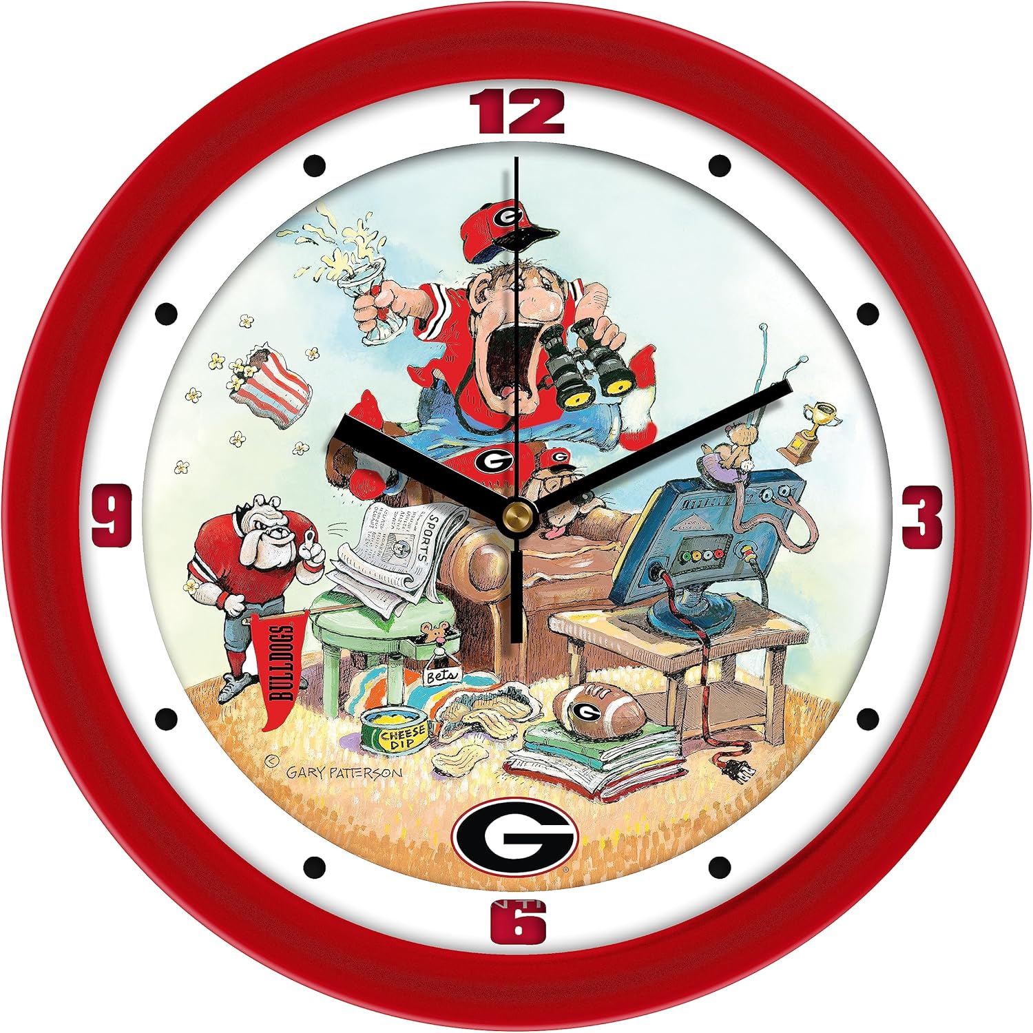 SunTime Georgia Bulldogs Football Wall Clock, The Fan by Gary Patterson, Non Ticking Silent Movement, 11.5"