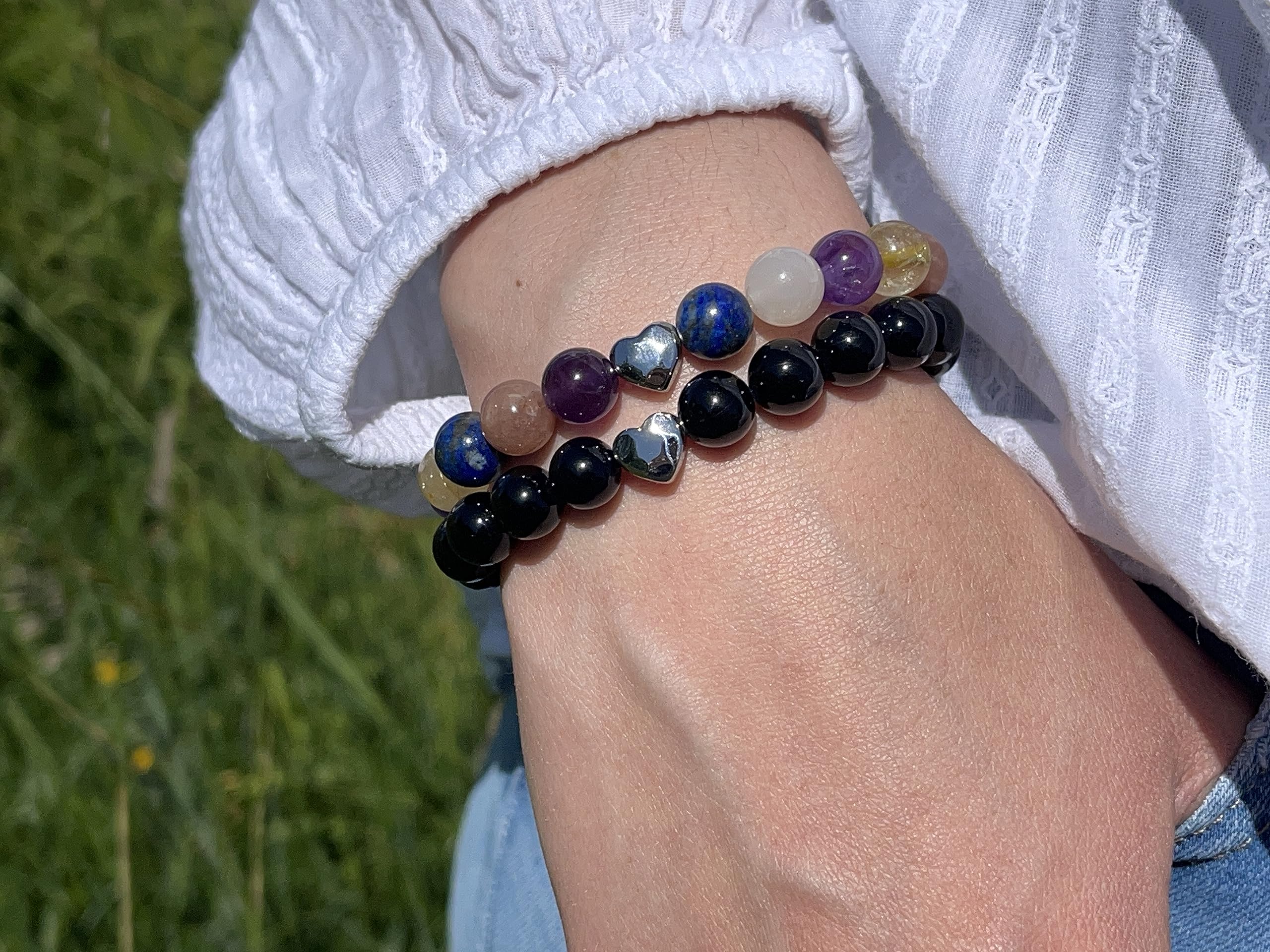 Perlenarmband echte Edelsteine 8mm mit Edelstahlherz – Symbol für Liebe & Freundschaft – Spiritueller handgemachter Schmuck