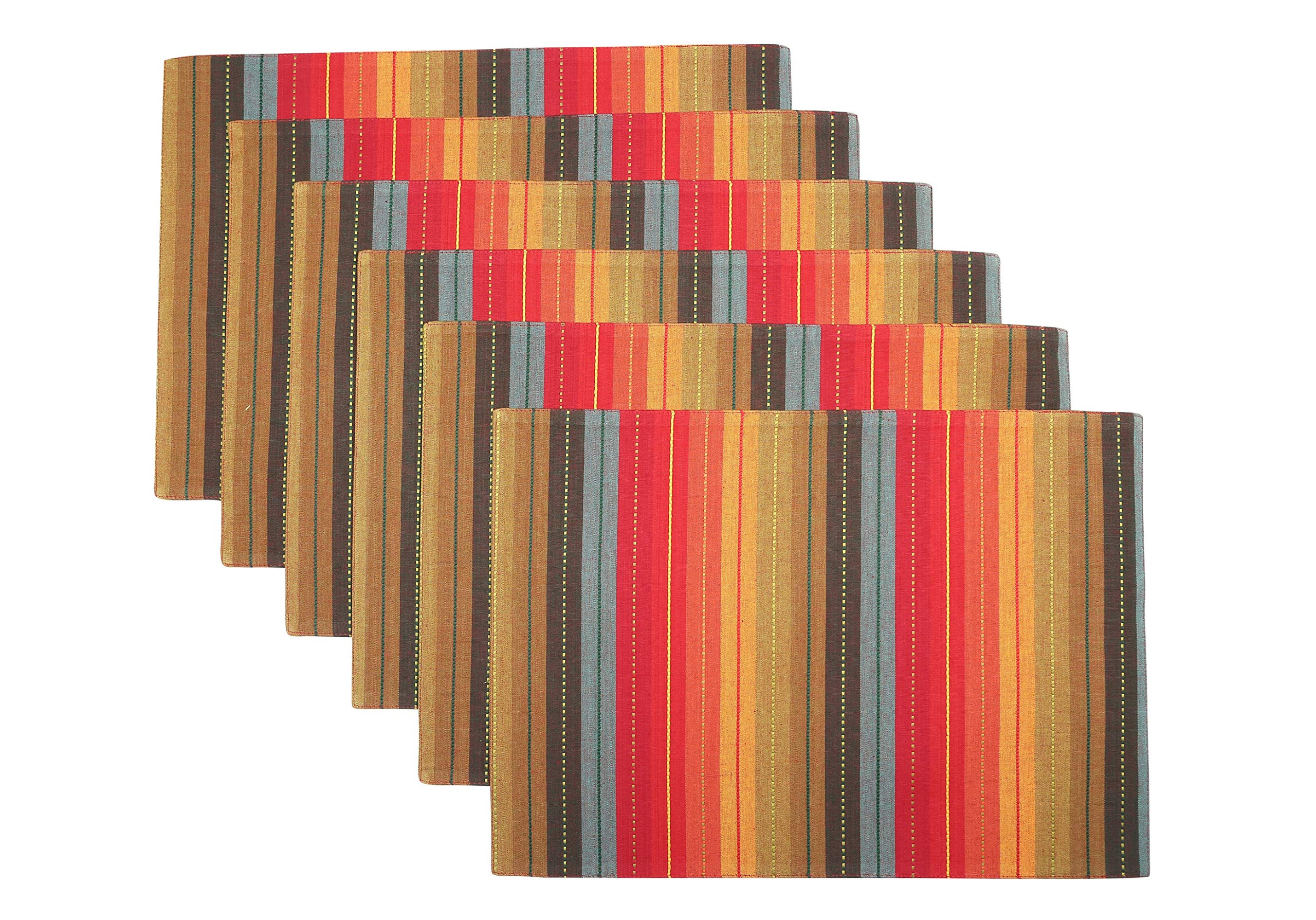 Urban Villa, 100% Cotton Fused Place Mats ,14''x 20'' Over Sized ,Set of 6 ,Cuisine Stripes, Multi Color, Every Day Use ,Heavier Quality