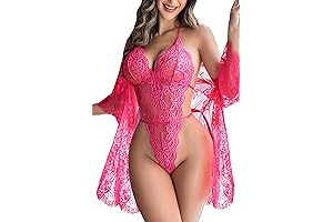 New York City Glamour Set: Lace Kimono Robe and Teddy Bodysuit