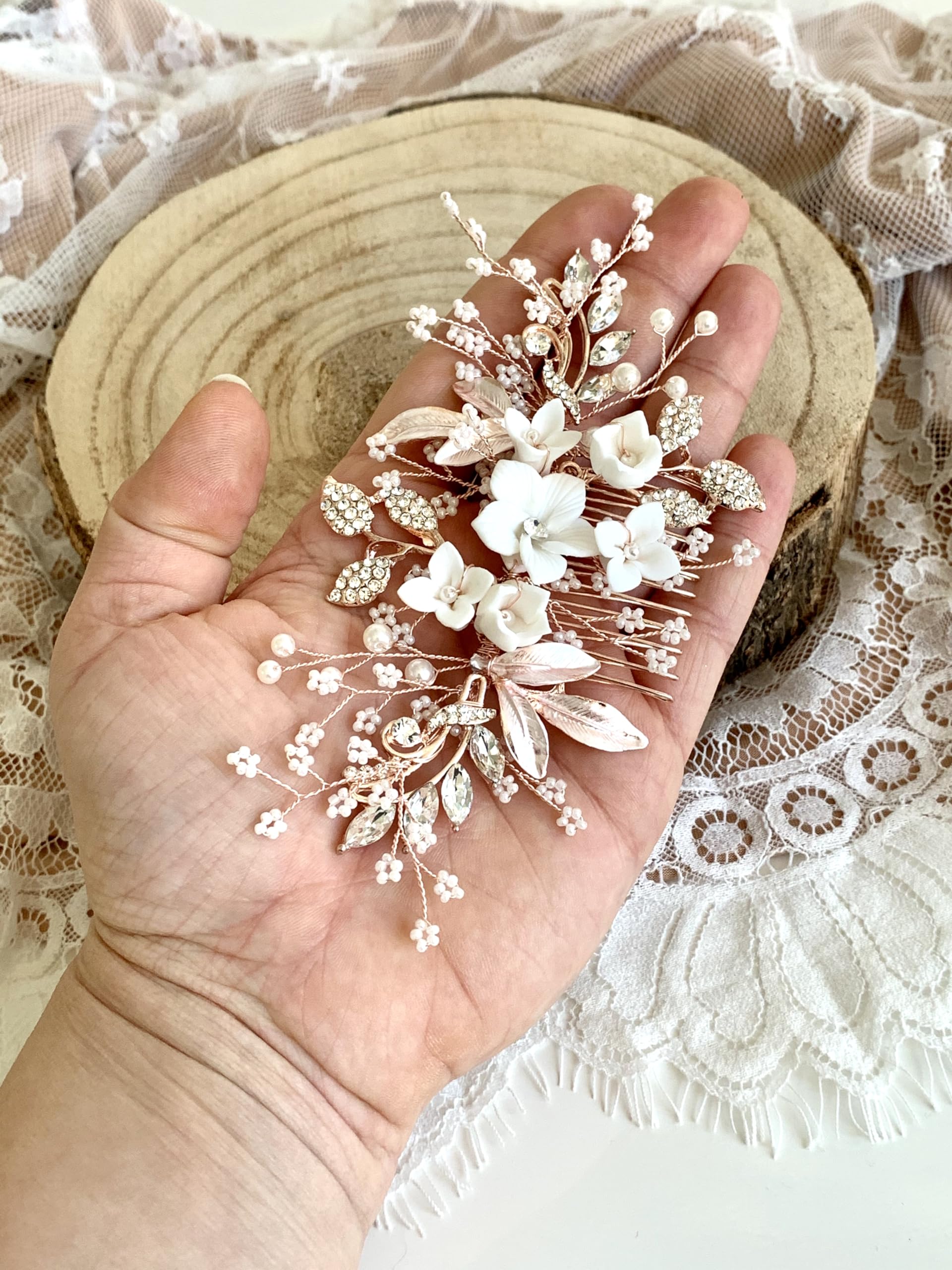 Haarkamm Damen Hochzeit – 3D Blüten Haarschmuck in Roségold Gold oder Silber – Handgefertigter Brautschmuck Haarranke für Kommunion Jugendweihe & festliche Anlässe