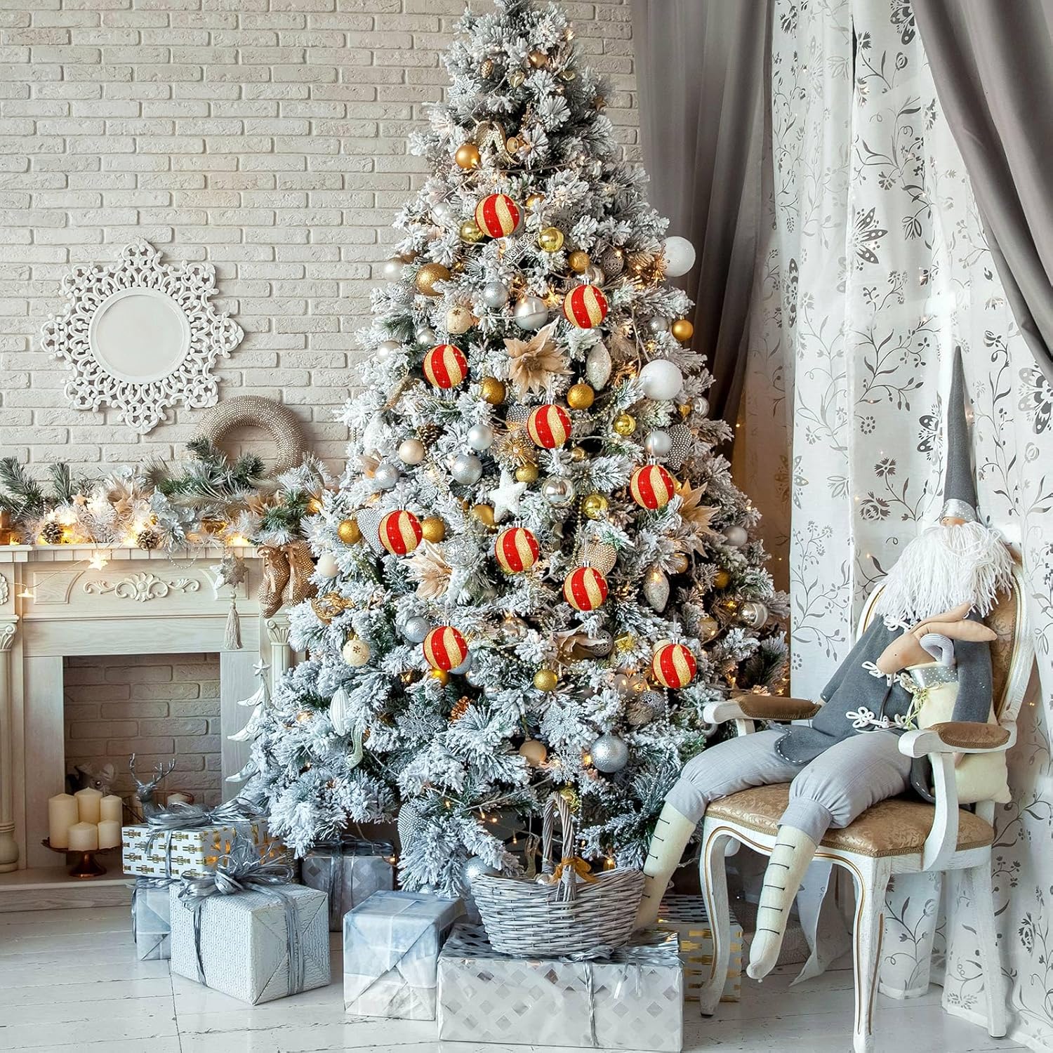 Jutom 10 Pieces Christmas Glitter Ball Ornaments 2.4 Inch Hanging Ornaments Balls for Tree Mini Christmas Xmas Swirl Decorative for Holiday Decor (Gold,Red)