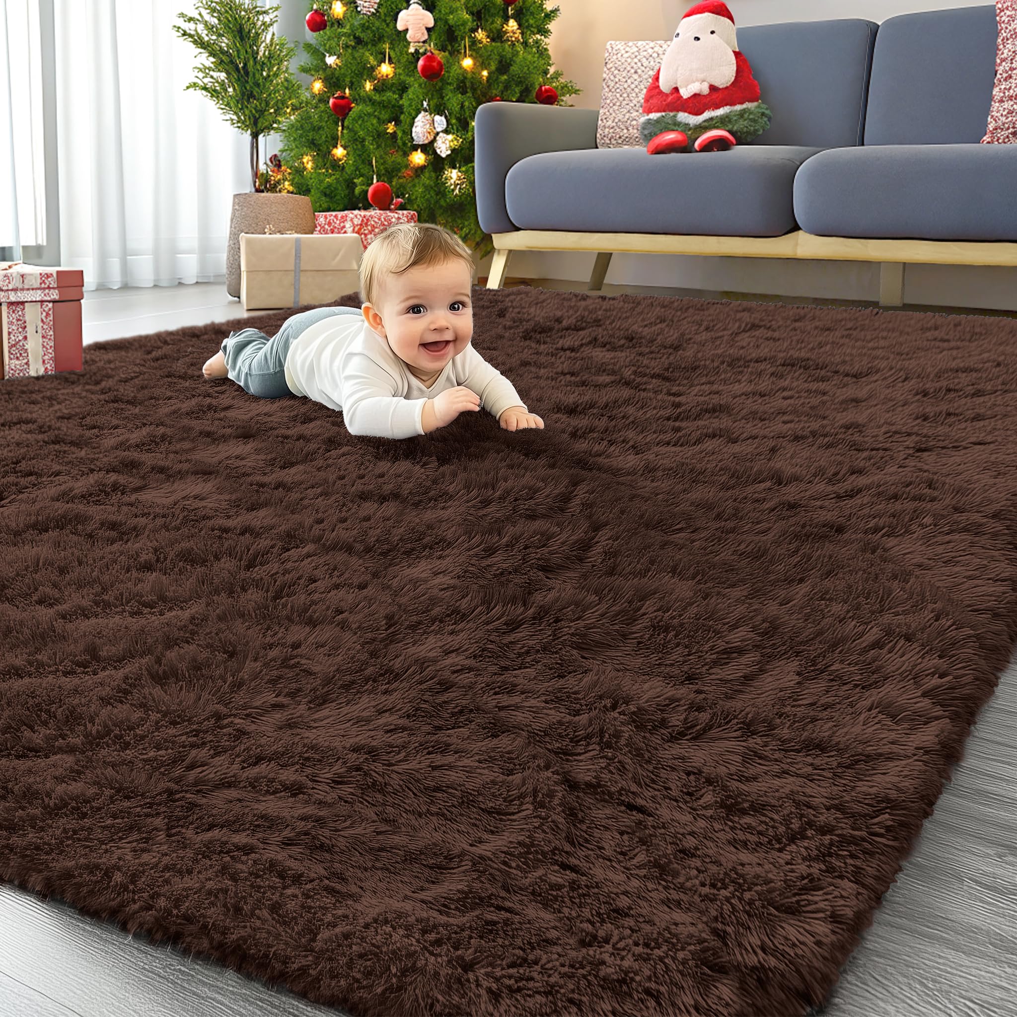 Photo 1 of OLANLY 8x8 Machine Washable Large Area Rugs for Living Room, Bedroom, Soft Fluffy Shaggy Bedside Rug, Indoor Floor Carpet for Kids Girls and Boys, Dorms, Nursery, Home Decor Aesthetic, White