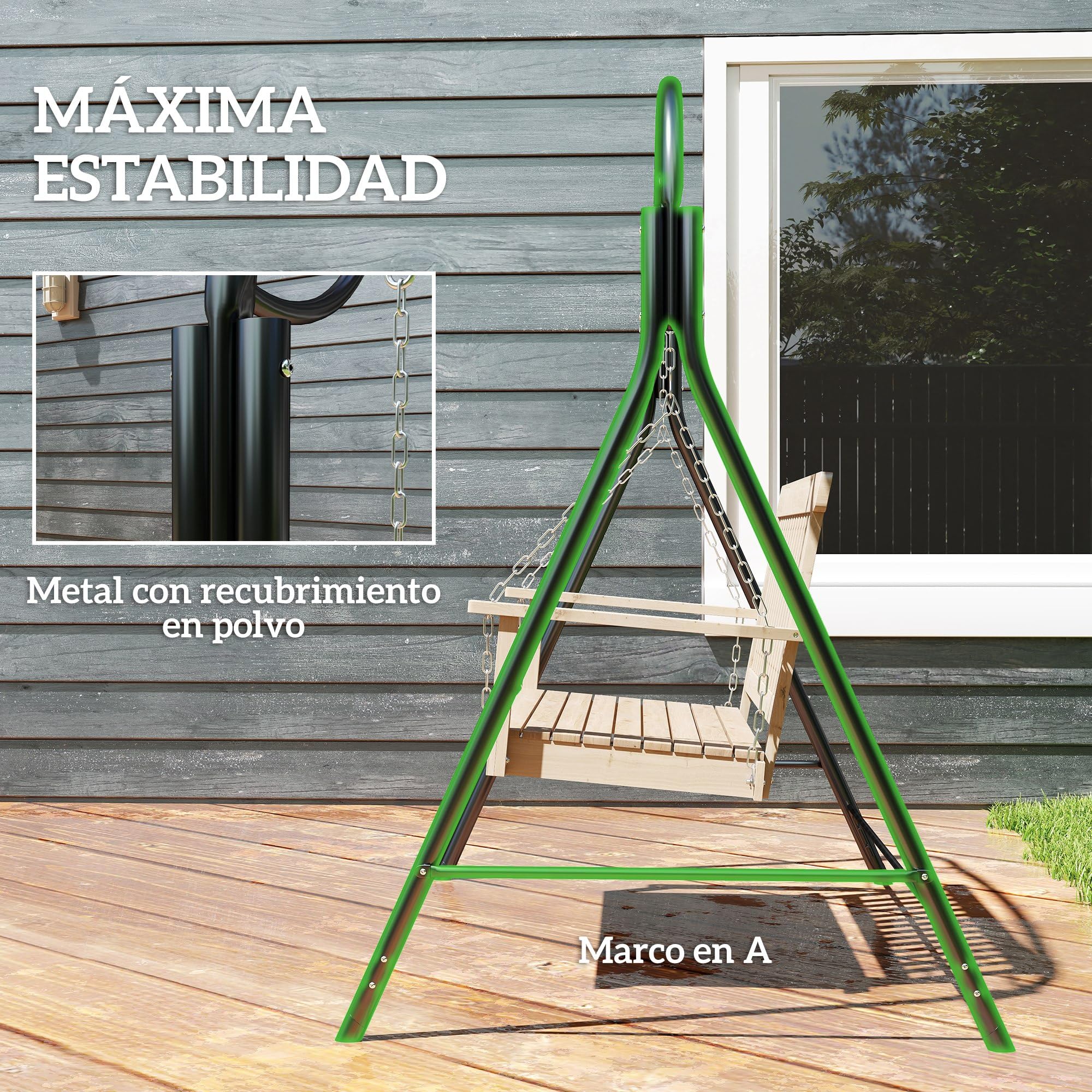 Outsunny Soporte para Columpio de Metal Estructura de Columpio Resistente con Patas en Forma de A Carga 220 kg para Jardín Parque Patio Porche 172x126x170 cm Bronce