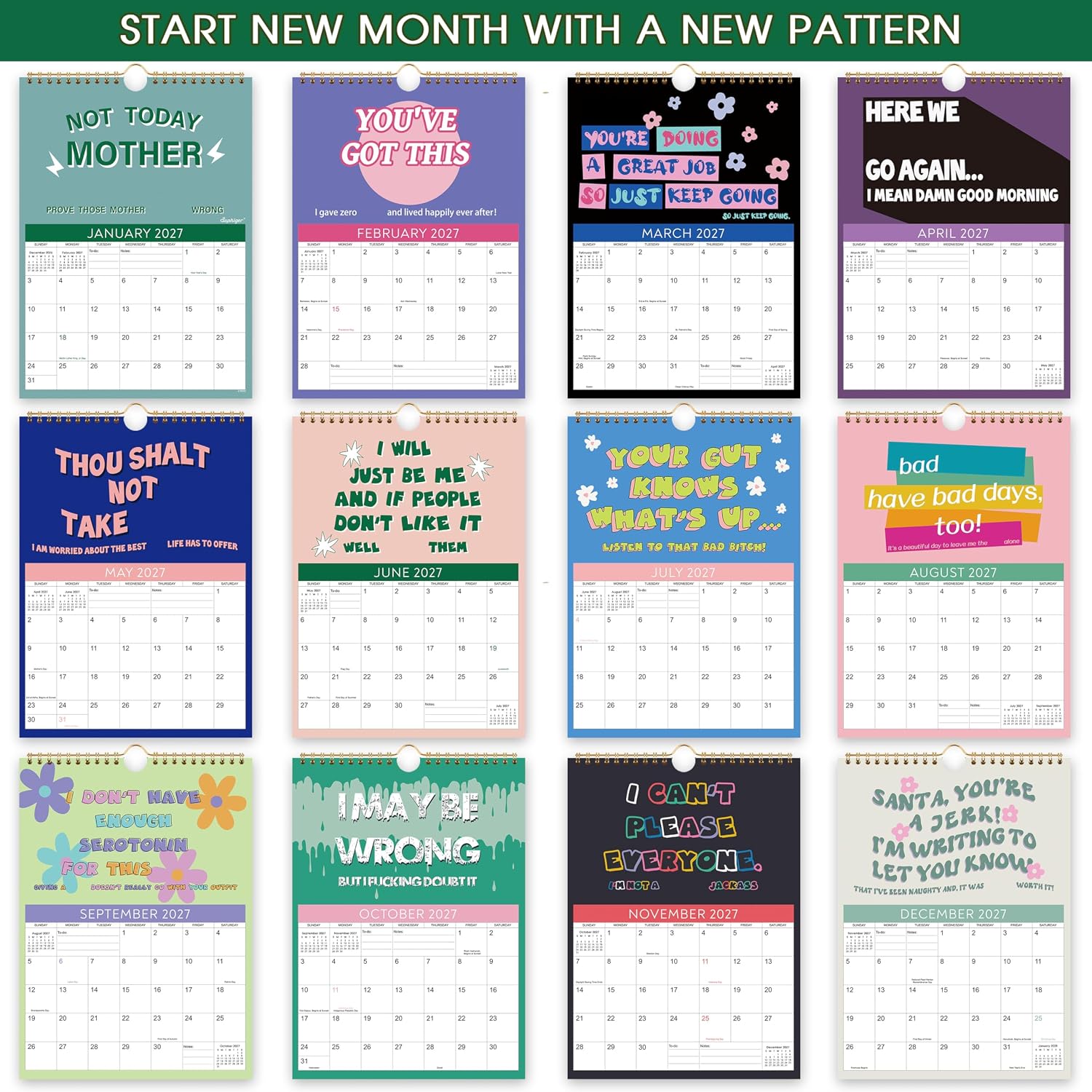 2027 Calendar - 2027 Funny Calendar, 11.5" x 8.5", 12 Monthly Calendar image 2
