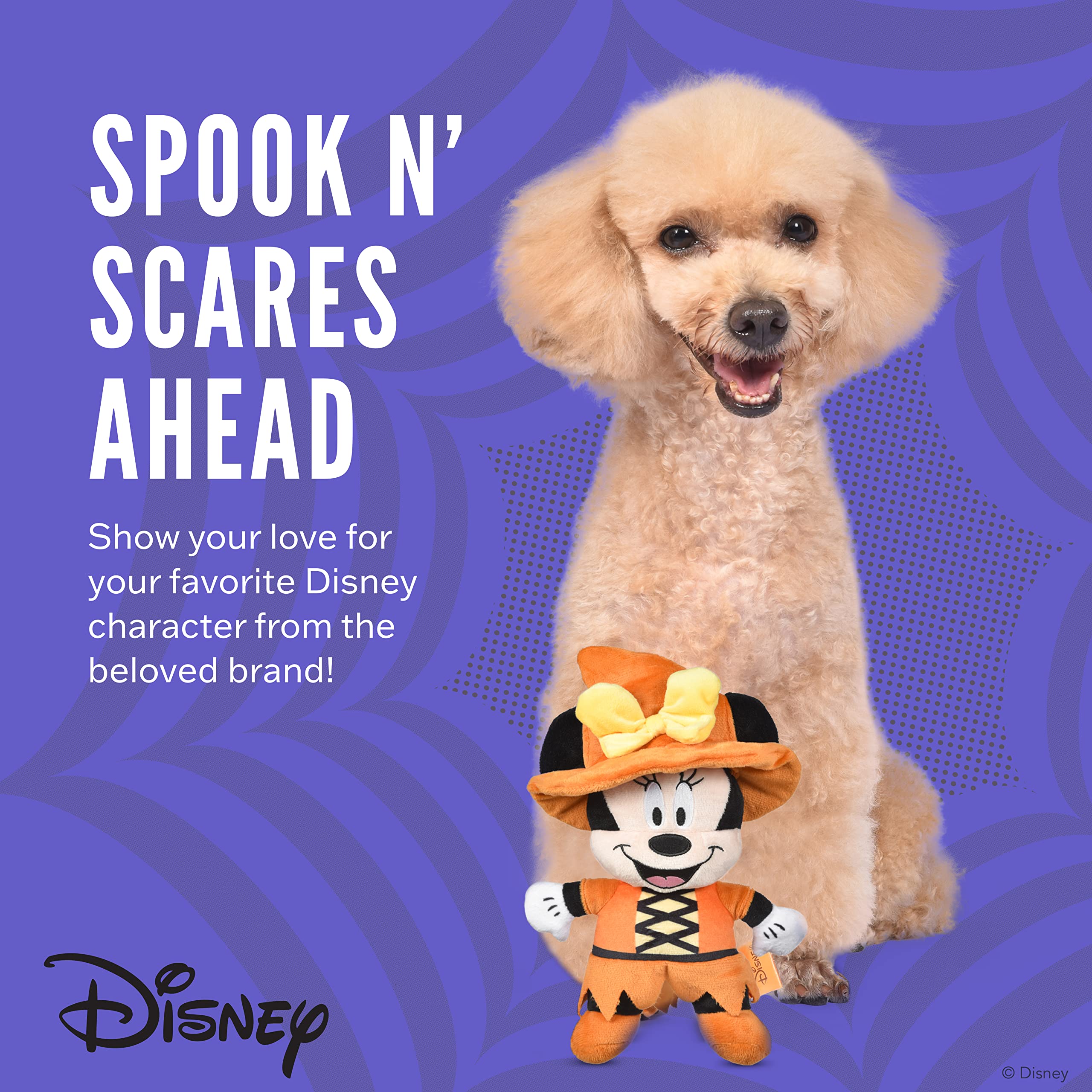 Disney Myszka Minnie Halloween zabawka dla psa – piszczące pluszowe zwierzę dla wszystkich psów, zabawka do gryzienia, oficjalna zabawka dla psa Disney – 15 cm