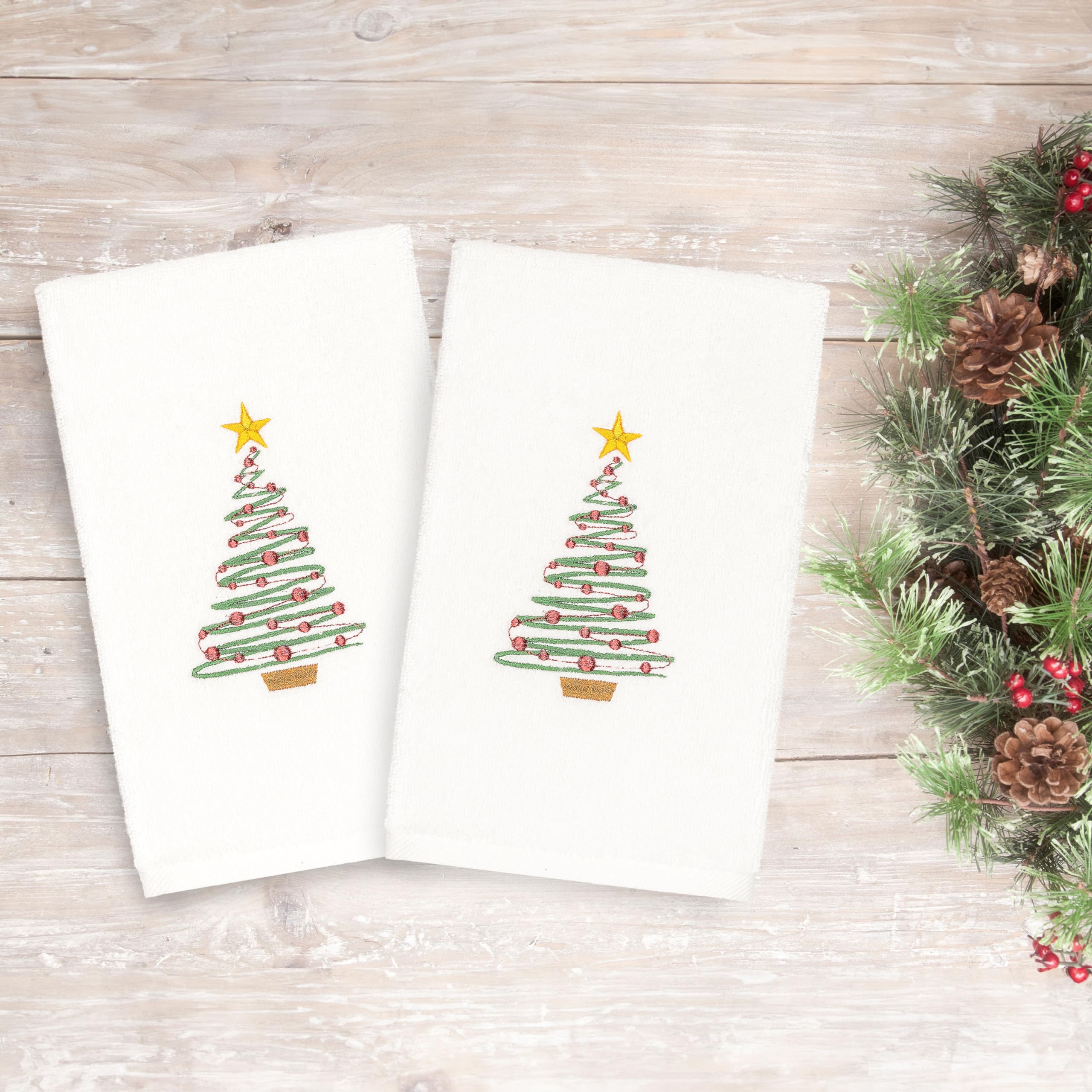 KHALPERA Seasonal Hand Towels Embroidered for Holiday and Christmas for Kitchen and Bathroom Towel 100% Turkish Cotton Soft and Absorbent Towels - 16 x 30 in - (Set of 2) (White, Fantasy)