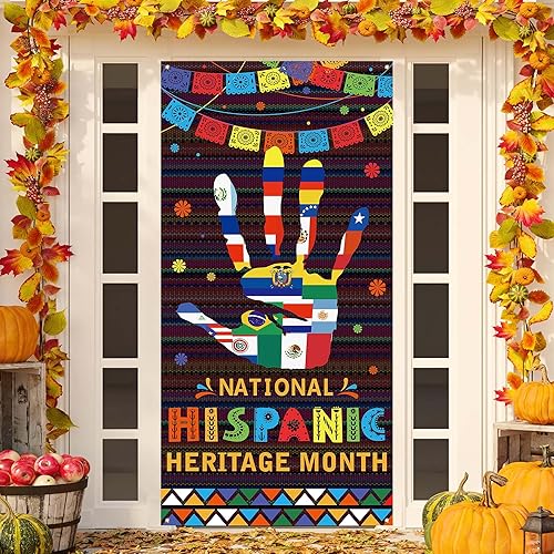 Cubierta de puerta del mes de la herencia hispana, pancarta latinoamericana, decoraciones para el aula española, decoraciones del mes de la herencia