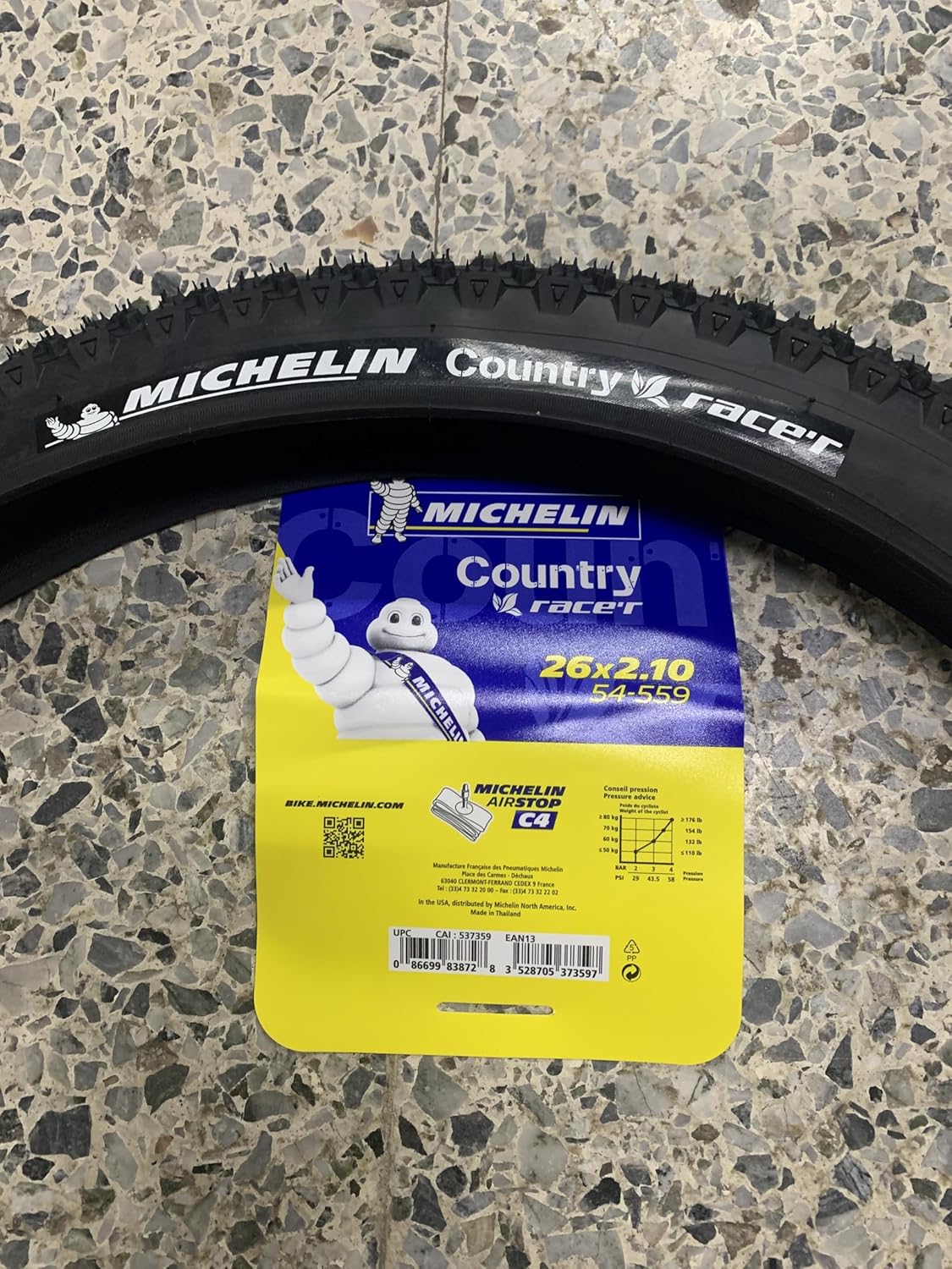 Michelin Country Race'R Front or Rear Mountain Bike Tire for Hard and Dry Terrain, Tube Type Sealing, Black Sidewall, 26 x 2.20 inch