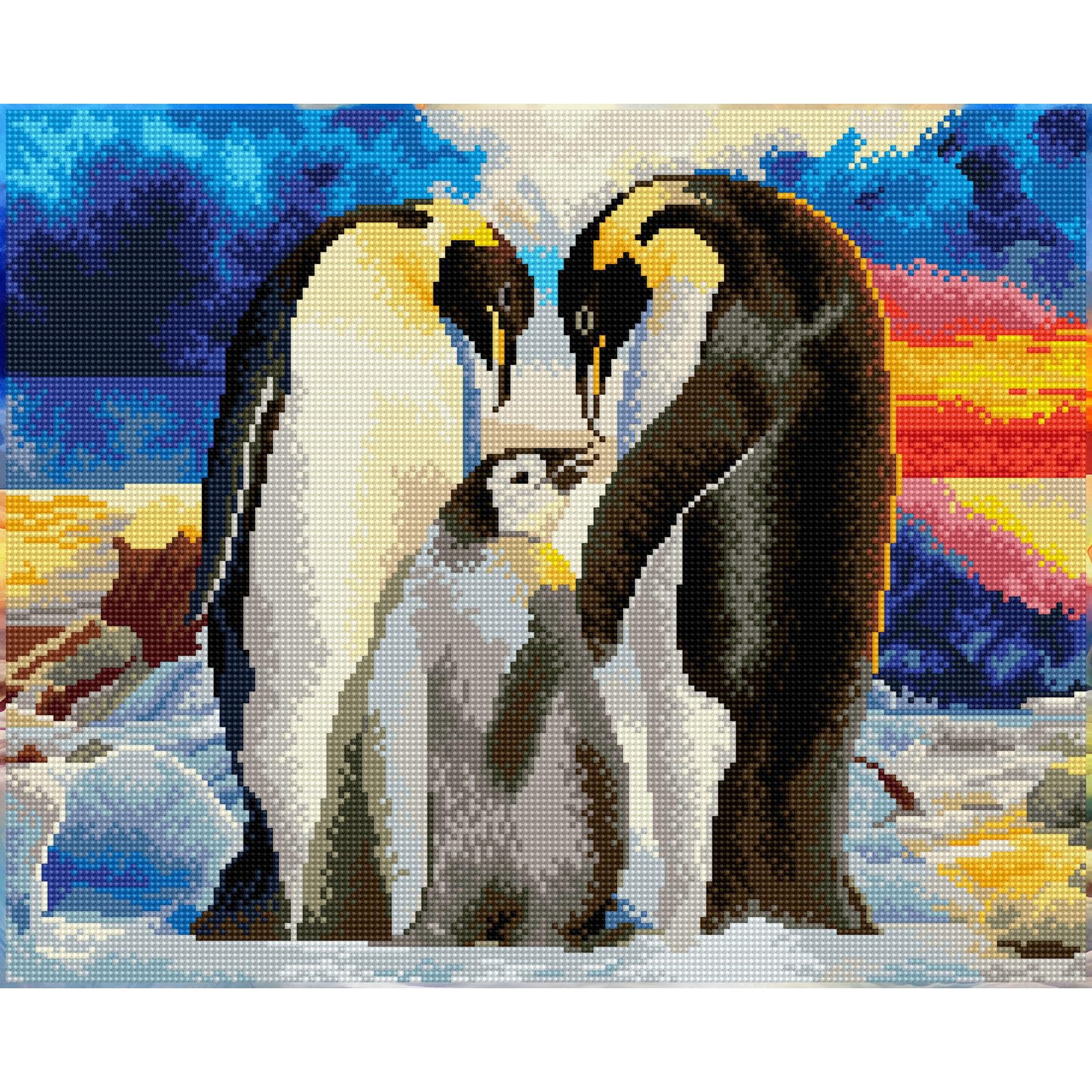 DIAMOND DOTZ 2592650 Original 5D Diamond Painting Set, Pinguin Familie, DIY Diamant-Malerei-Kit mit runden Glitzersteinen für Erwachsene und Kinder ab 12 Jahren, Intermediate