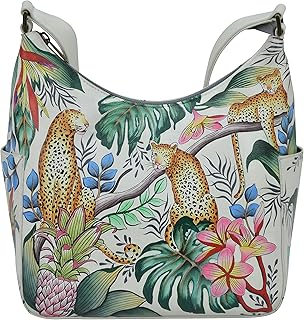 Anuschka Women's Hand-Painted Genuine Vegetable Tanned Leather Classic Hobo With Side Pockets - Jungle Queen Ivory