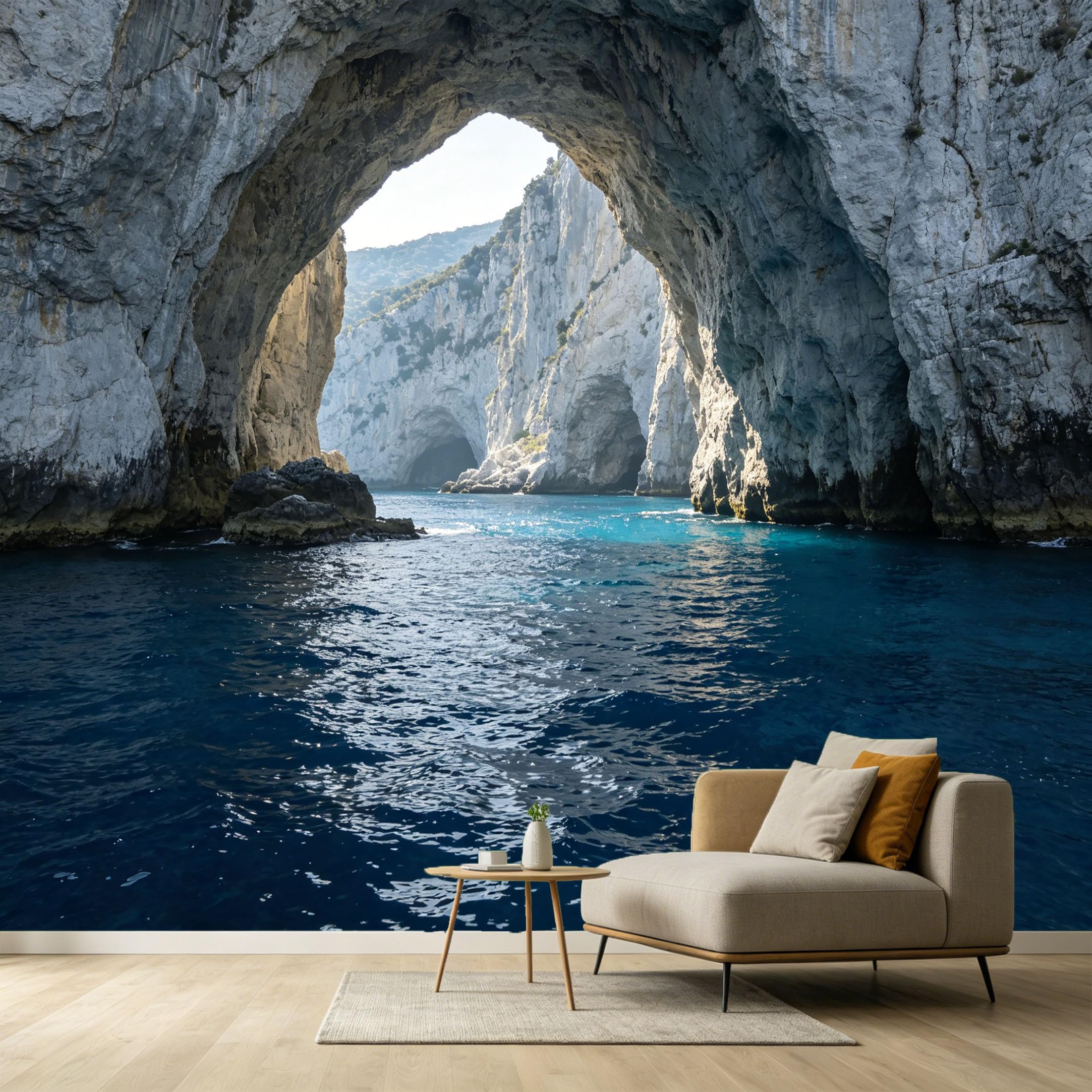 Custom Size Wall Murals Coastal Ocean Marine Landscape 3D Trompe L'Oeil Rock Arch Blue Water SelfAdhesive Wall Fabric Removable Large Wallpaper for Photo Living Room