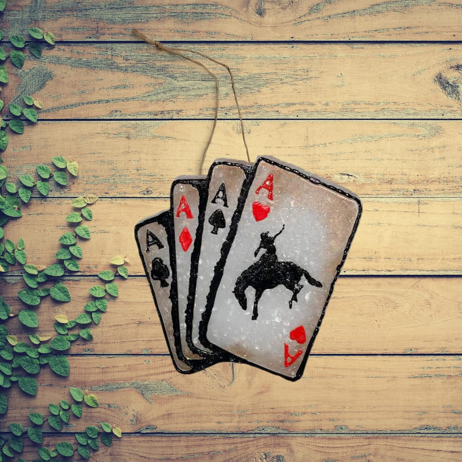 Rodeo Aces Playing Cards Car Freshie Silicone Mold 4.5 x 3.75 x 0.8” Ace Cowboy Card Four Spades Western Car Candle for Scented Aroma Beads Oven Safe Bake up to 450 F