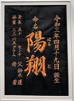 手作り額付き作品　title「お通りニャンコ」 Amazon.co.jp: 命名書 額縁 全刺繍 A4サイズ 命名紙 男の子