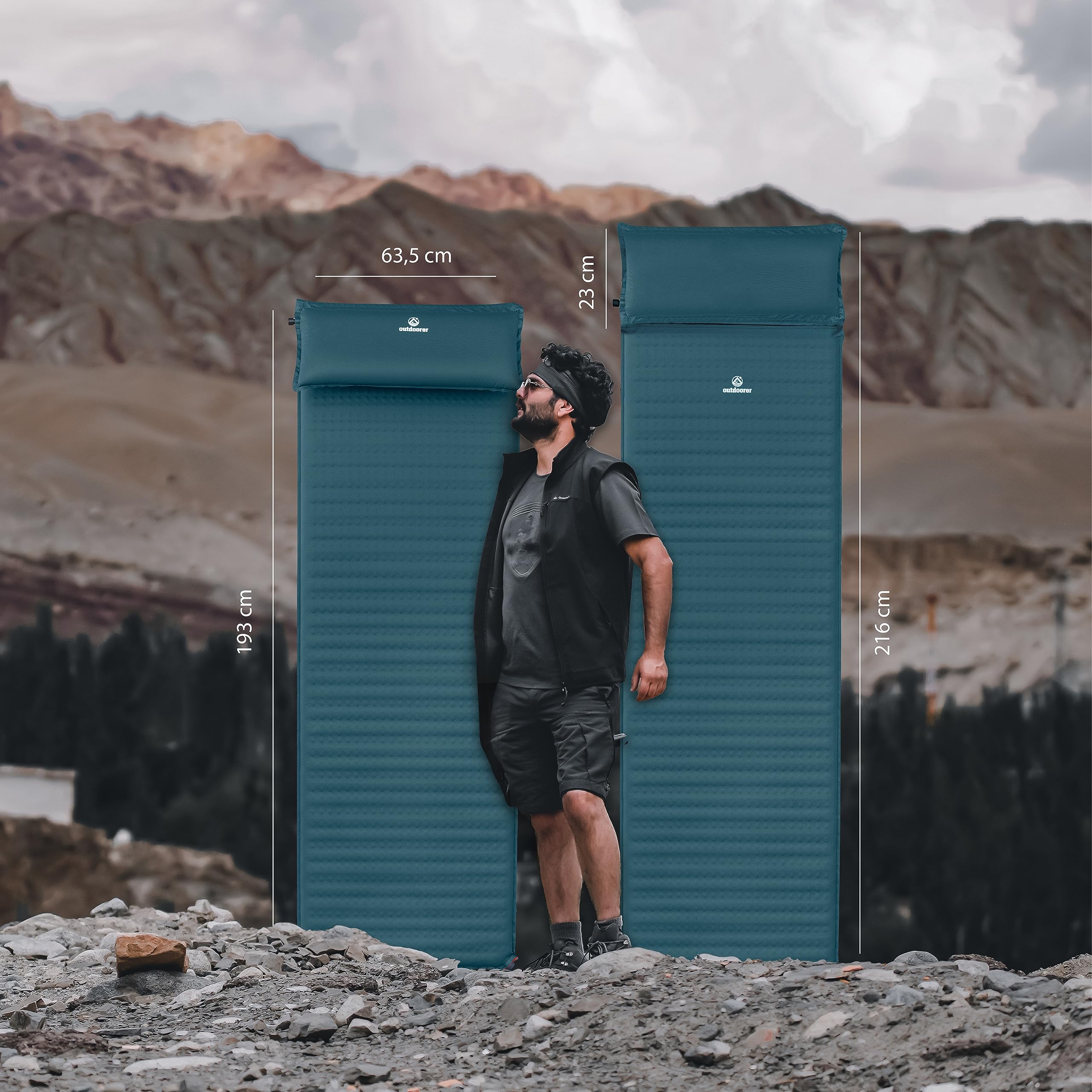Outdoorer samopompująca poduszka do spania XXL Trek Bed Flex, 5 cm, lekka, ze zdejmowaną poduszką 7,5 cm, samopompująca