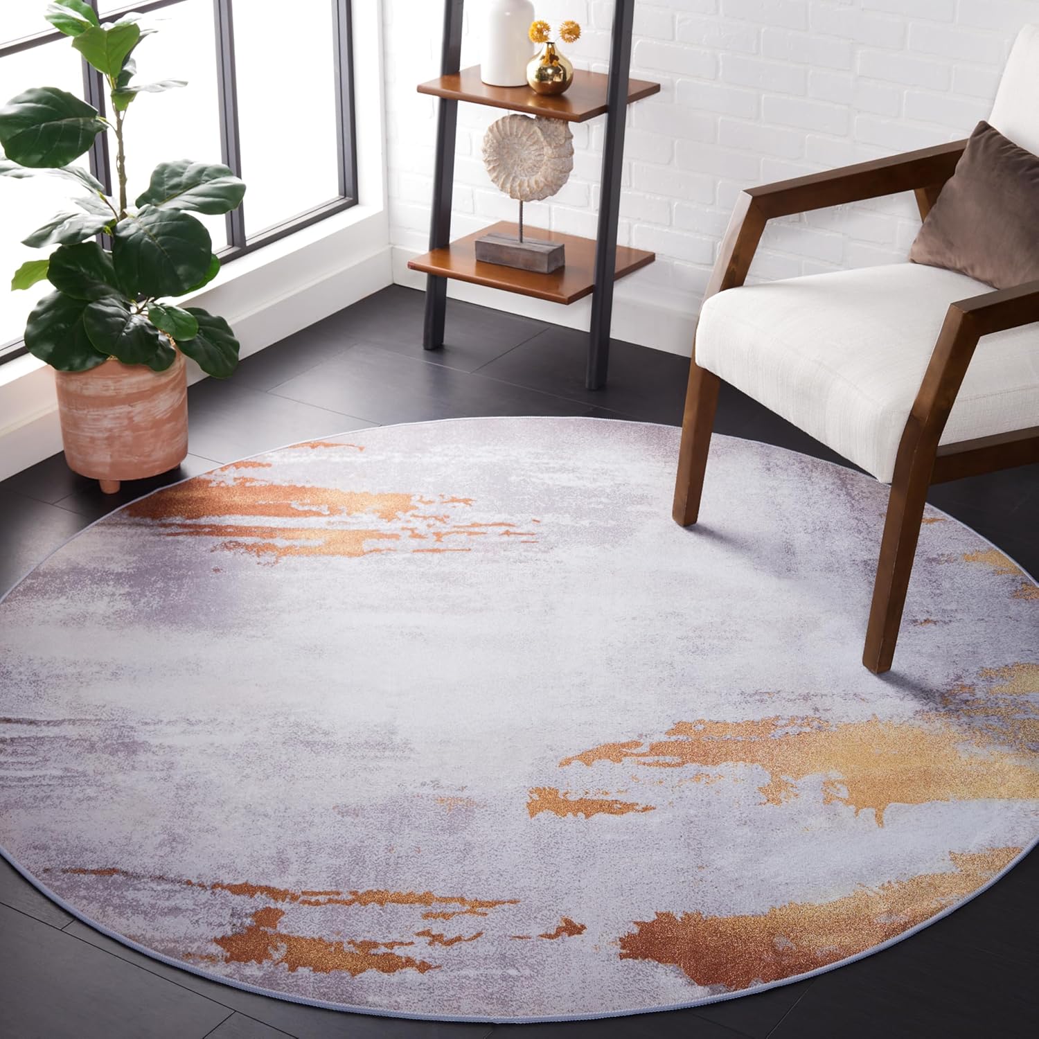 SAFAVIEH Washable Rug Tacoma Collection - 3' x 5', Grey & Rust, Slip Resistant & Easy to Clean, Ideal for Living Room, Bedroom, Foyer, Accent Space (TAC801P)