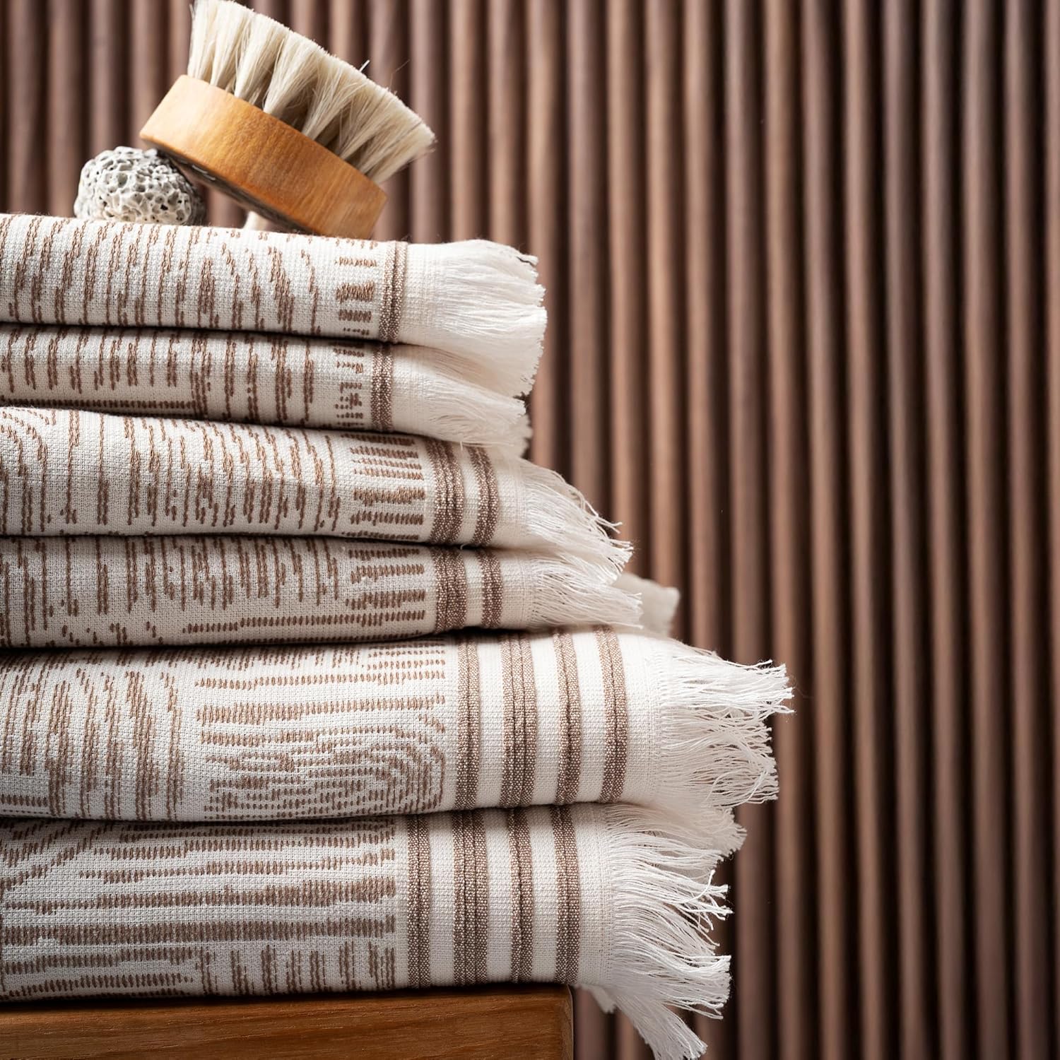 SOFE H&L | Arcana Luxury Turkish Cotton Towels Set of 6 (2 Bath Towels 2 Hand Towels 2 Wash Cloths) Coffee | Thin Bath Towels, Soft, Durable, Absorbent - Hotel Quality Towel Sets for Bathroom - Image 2