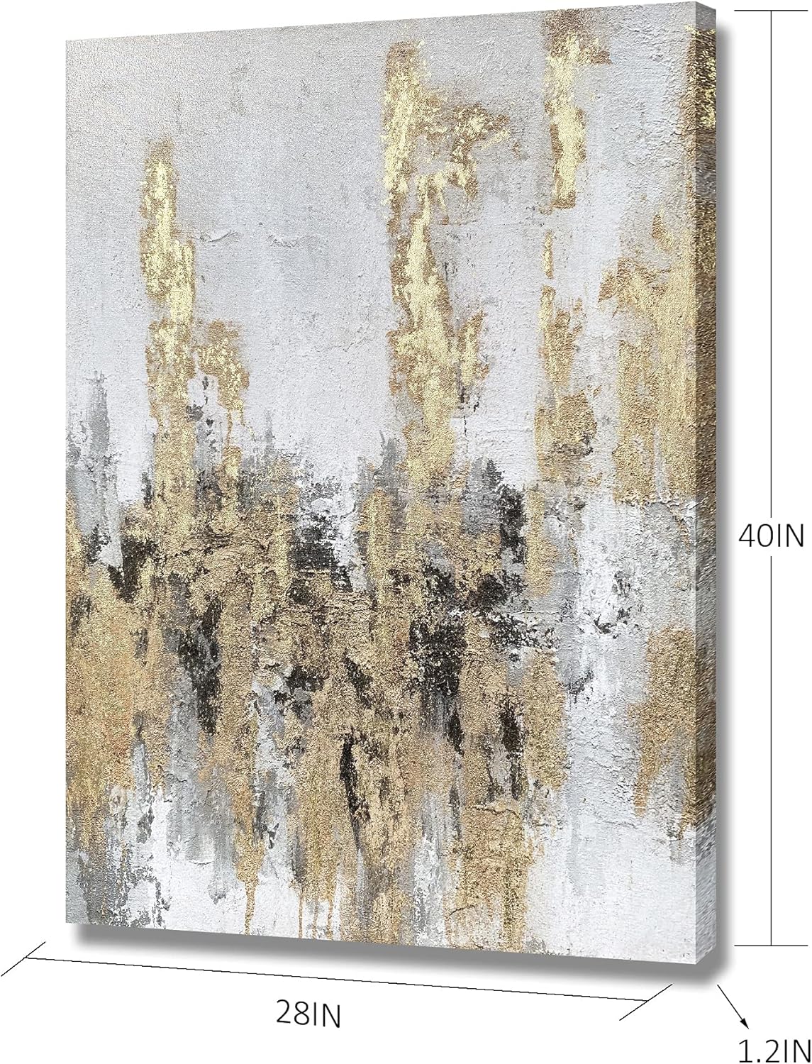Abstract Wall Art Hand Painted Gold Skyline Canvas Picture Print with Black and White Texture for Living Room Bedroom Decor Framed Skyline 1 28Wx20L