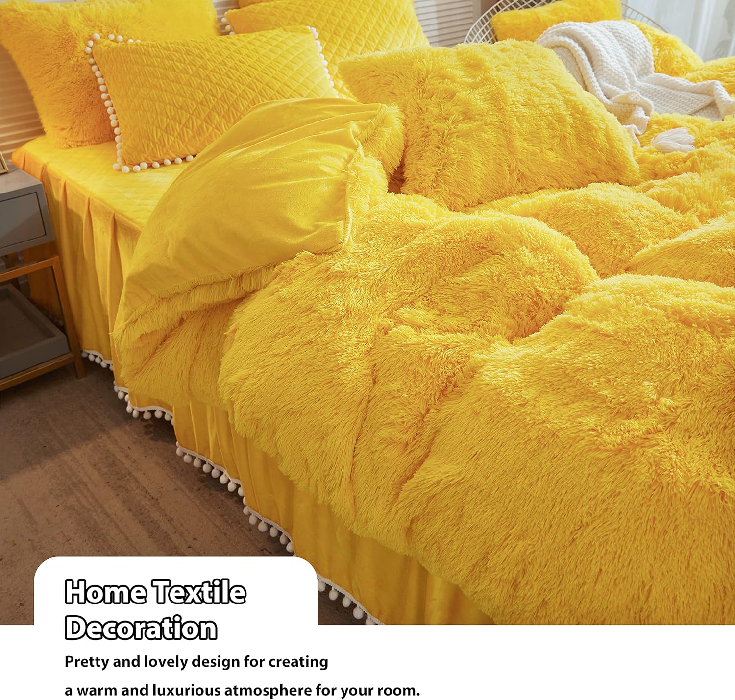 LIFEREVO 2 Pack Fluffy Faux Fur Pillow Shams,18 x 18 Inches Throw Pillow Covers,Luxury Decorative Furry Pillowcases Cushion Cover for Christmas,Zipper Closure,No Pillow Insert,Yellow - Image 6