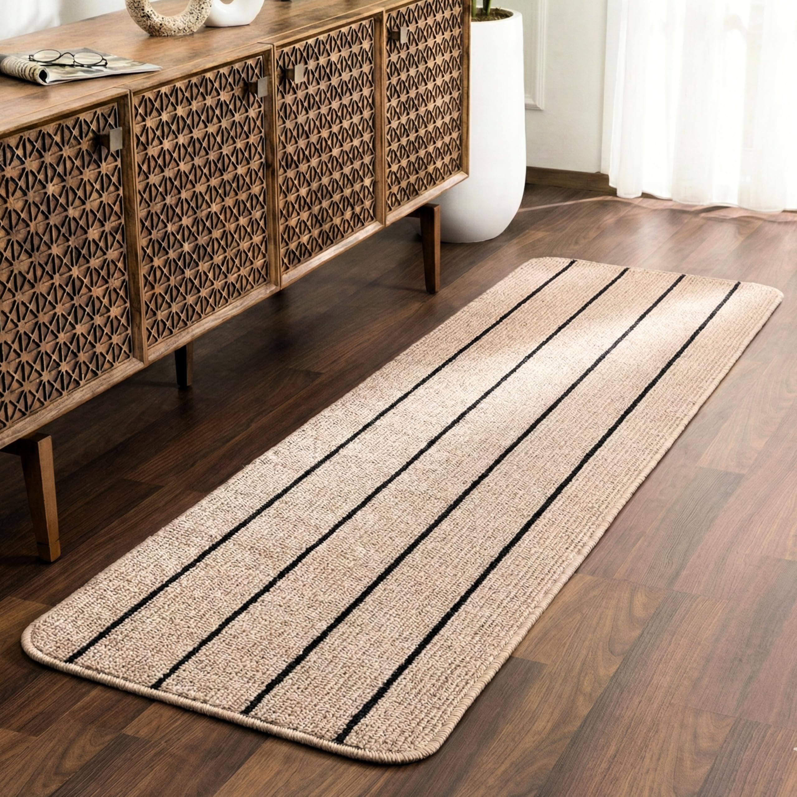 Saral Home Rectangular Striped Soft PP Yarn Durable & Washable Multipurpose Runner for Home/Kitchen/Living Area/Office Entrance with Anti Skid Backing | Quick-Drying Mats (Beige, 43 X 180 Cm)-image-29