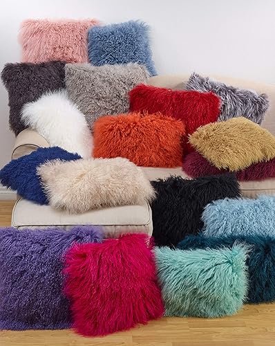 Vista 3 de SARO LIFESTYLE Almohada de lana de cordero mongol 100% con relleno de poliéster, 20 pulgadas, gris