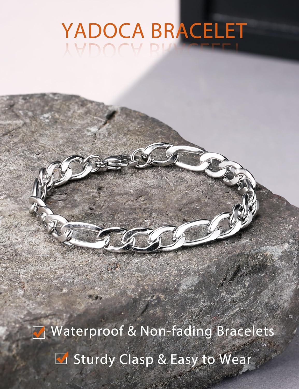 YADOCA Silver Chain Bracelets for Men - Waterproof Stainless Steel Figaro Rope Cuban Link Bracelet for Mens Silver Bracelet Jewelry Gift 6.5/7/7.5/8.3/9 Inches - Image 8