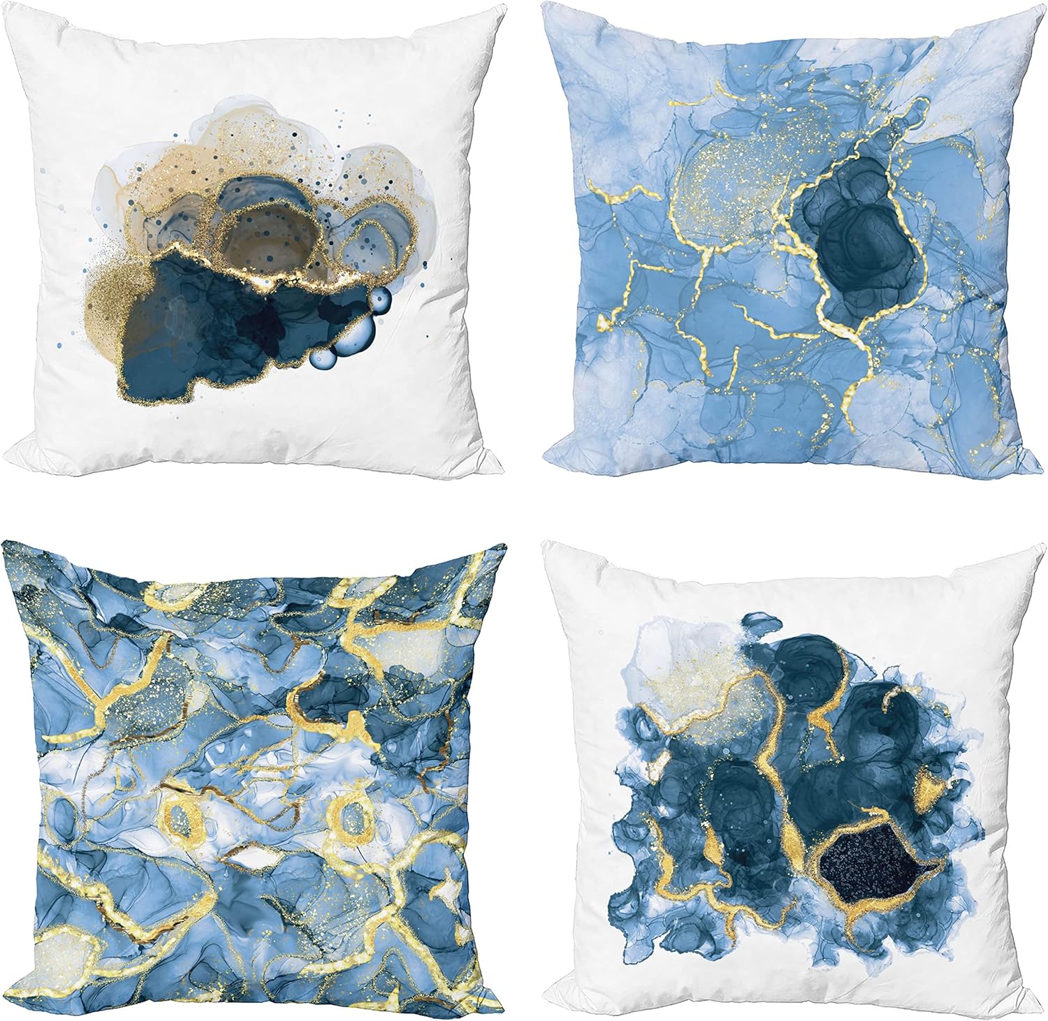 Ambesonne Marble Print Throw Pillow Cushion Case Pack of 4, Contemporary Greyscale Hazy Hues and Neutral Stone Like Motifs Print, Modern Accent Double-Sided Digital Printing, 16", Beige Pale Sky Blue