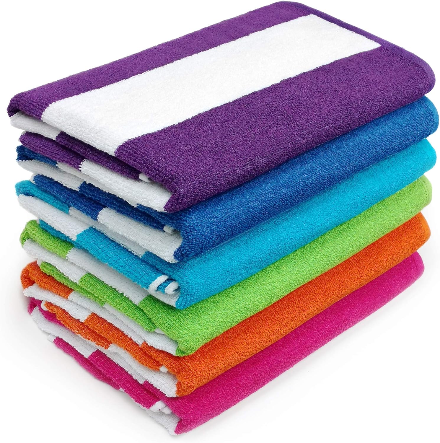 Kaufman - Soft 6 Pack 100% Yarn dye USA Cotton Oversized 30x60 Highly Absorbent, Quick Dry, Brightly Colored Classic Cabana Stripe Beach, Pool and Bath Towel : Home & Kitchen