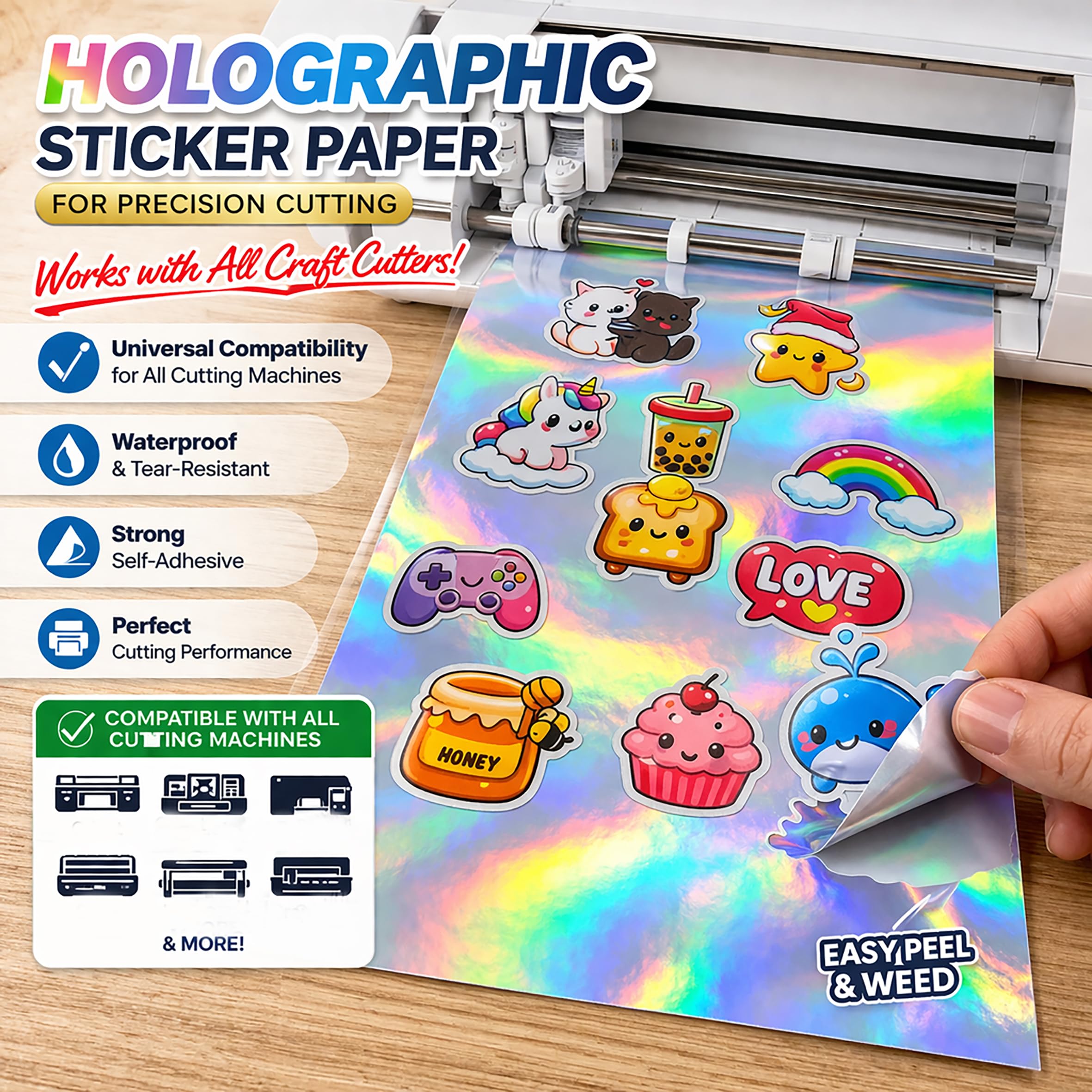 100 arkuszy holograficznego papieru do drukowania 21,5 x 28 cm wodoodporna naklejka papierowa tęczowa winylowa naklejka papier do drukarki atramentowej/laserowej