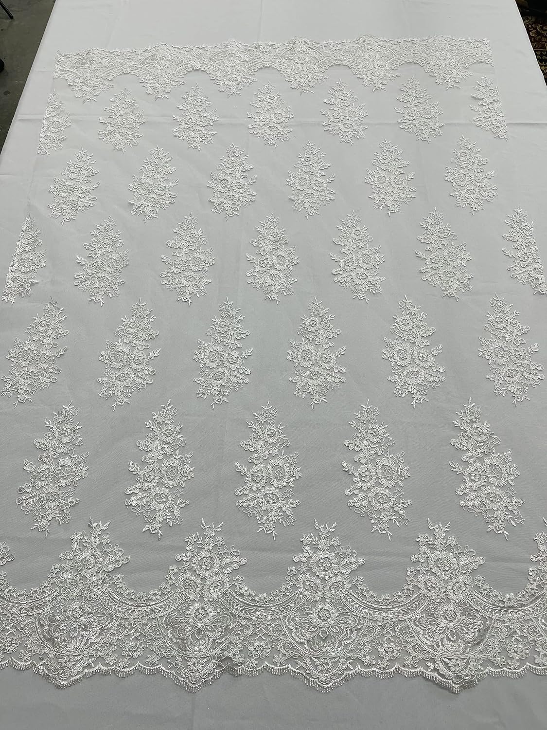 New Creations Fabric & Foam Inc, 52/58" Wide Lexxi Embroidered with Clear Sequins On A Mesh Lace Fabric, Prom Fabric by The Yard (1 Yard, Light Blue)