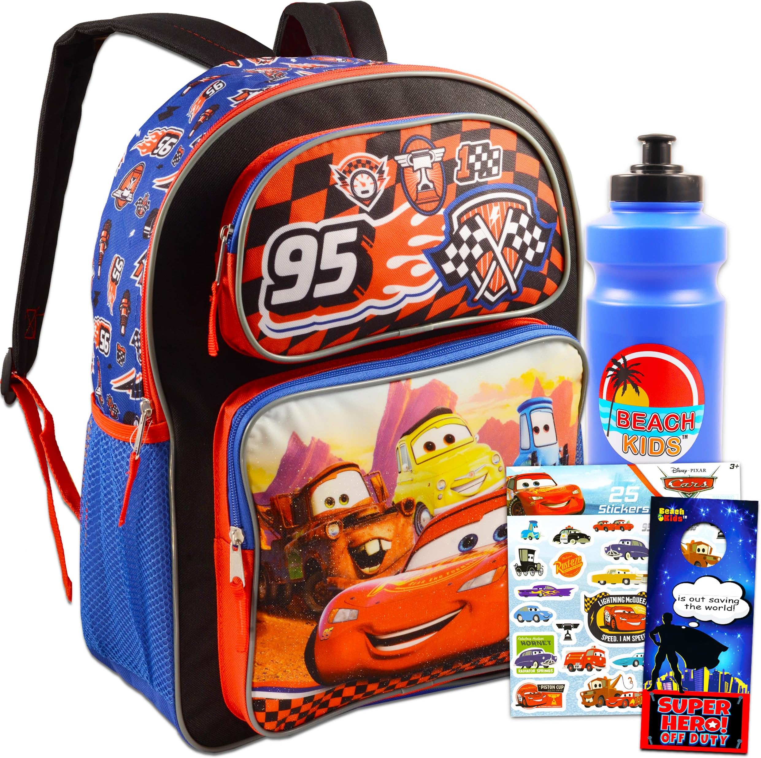 Disney Cars Backpack for Kids ~ Deluxe 16" Disney Cars Backpack Bundle (Disney Cars School Supplies)